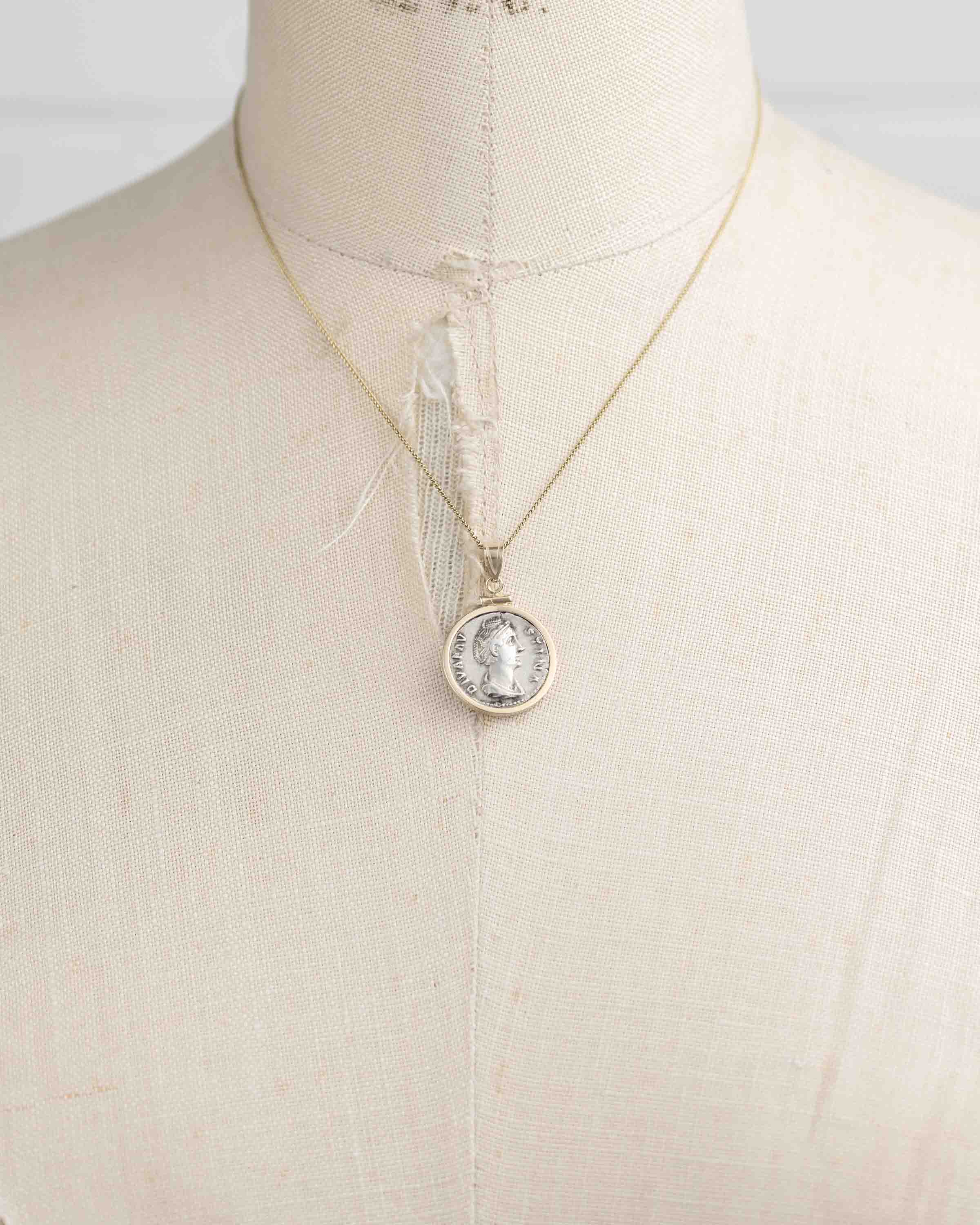 14k Gold Genuine Ancient Roman Coin Necklace (Faustina I; 141 A.D.)