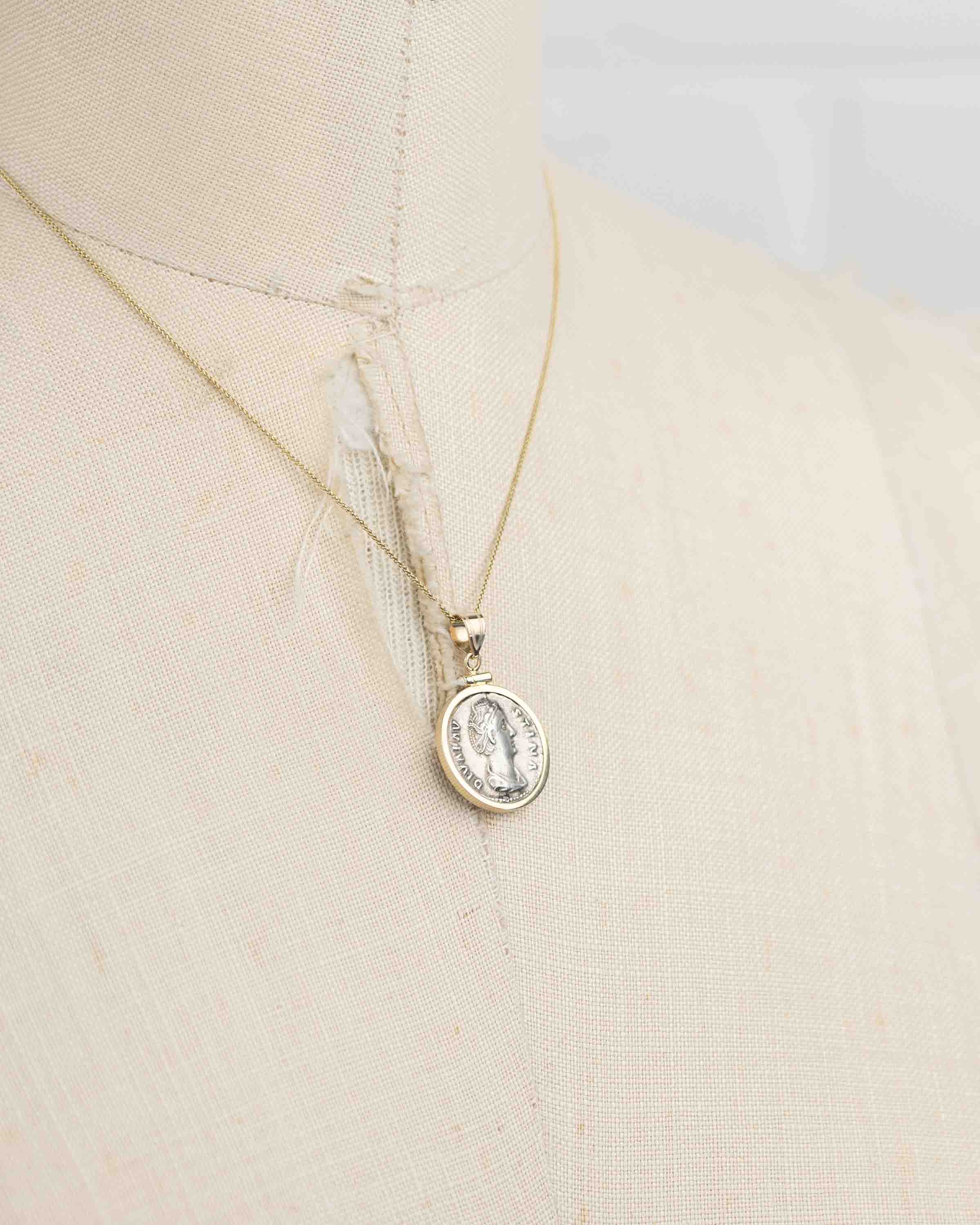 14k Gold Genuine Ancient Roman Coin Necklace (Faustina I; 141 A.D.)