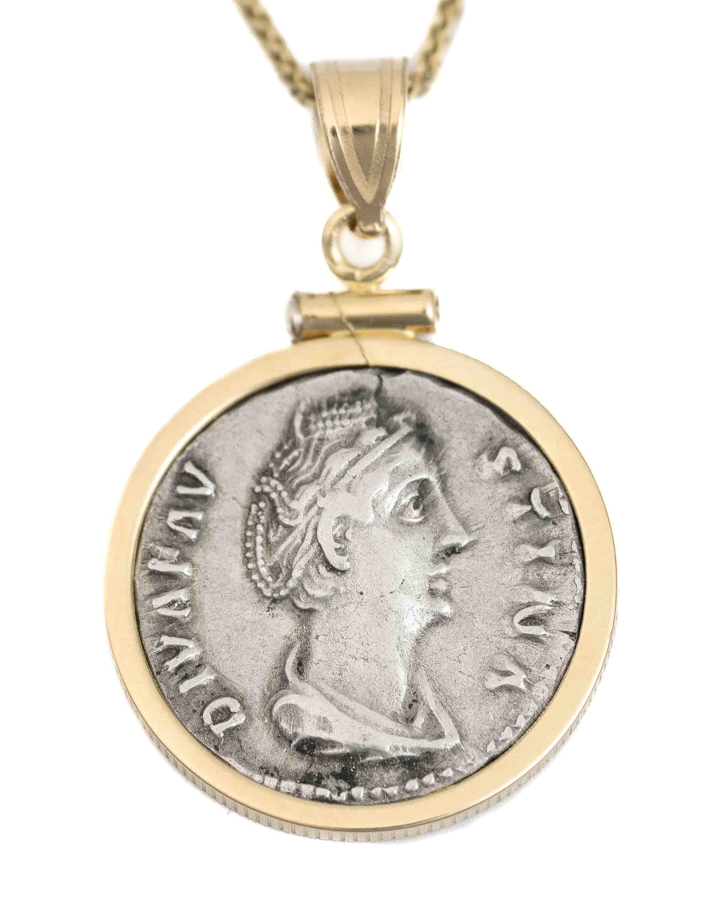 14k Gold Genuine Ancient Roman Coin Necklace (Faustina I; 141 A.D.)