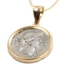14k Gold Genuine Ancient Roman Coin Necklace (Flora; 41 B.C.)