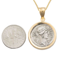 14k Gold Genuine Ancient Roman Coin Necklace (Flora; 41 B.C.)