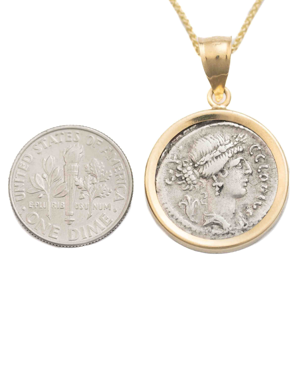 14k Gold Genuine Ancient Roman Coin Necklace (Flora; 41 B.C.)