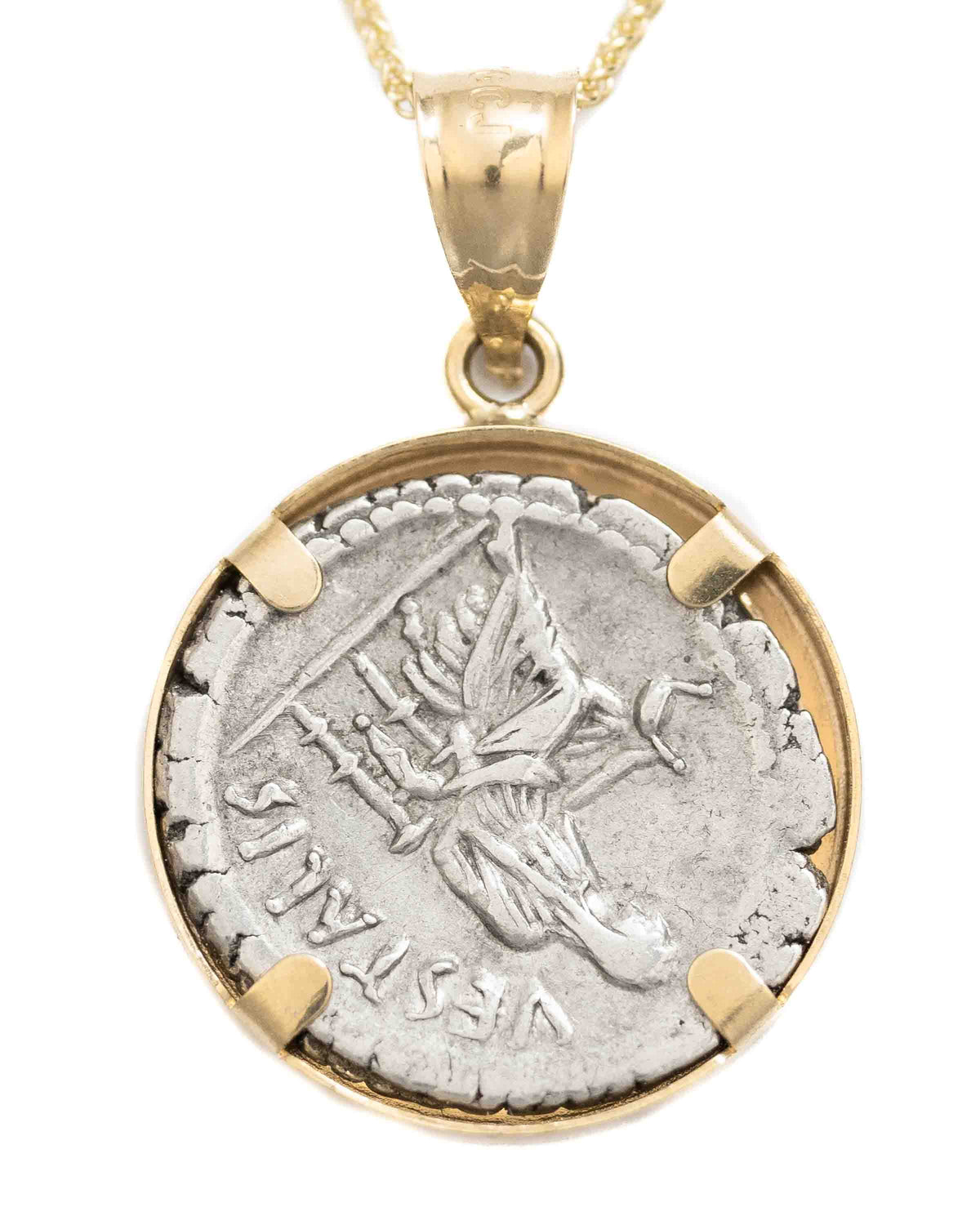 14k Gold Genuine Ancient Roman Coin Necklace (Flora; 41 B.C.)