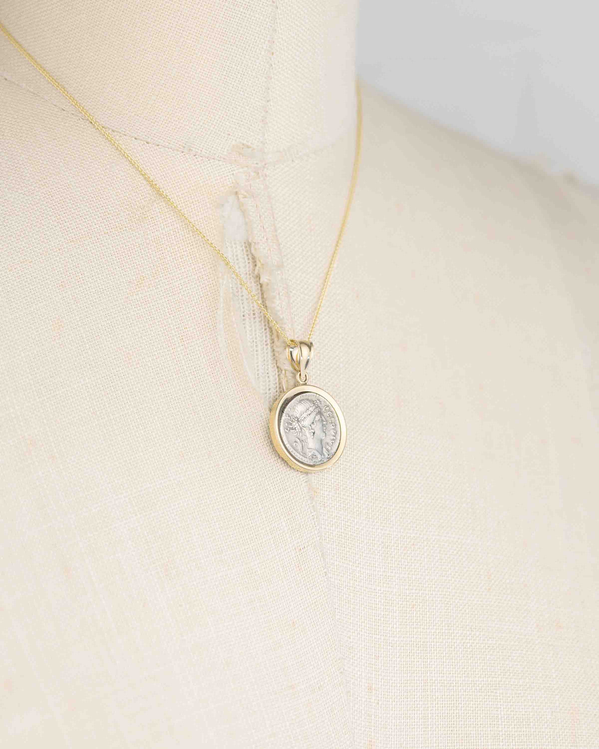 14k Gold Genuine Ancient Roman Coin Necklace (Flora; 41 B.C.)