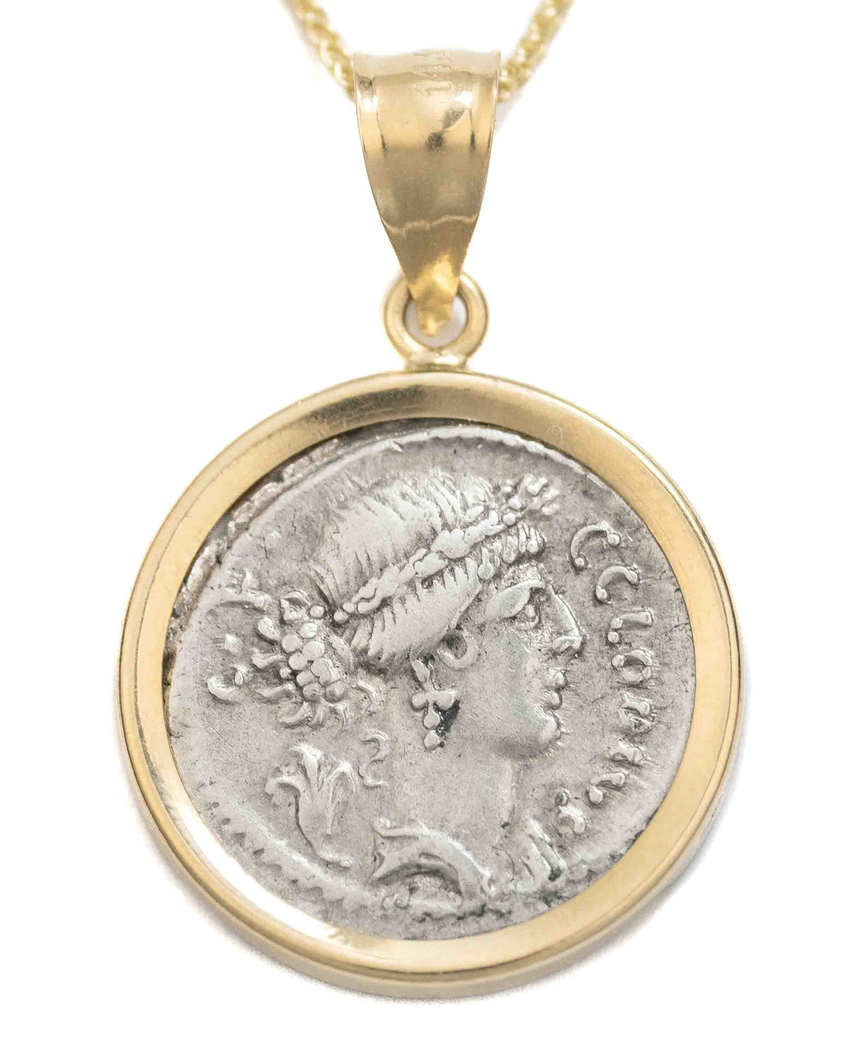 14k Gold Genuine Ancient Roman Coin Necklace (Flora; 41 B.C.)