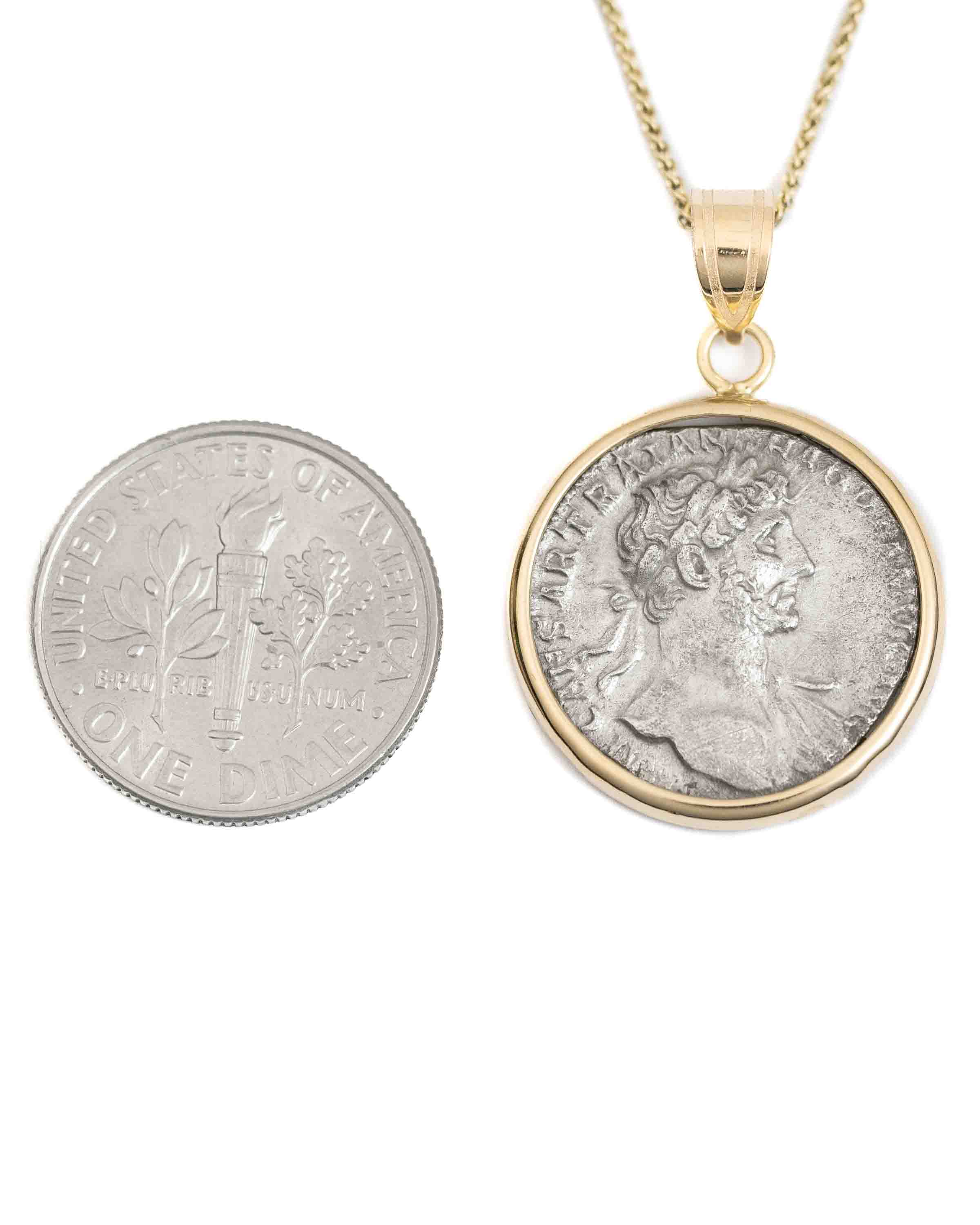 14k Gold Genuine Ancient Roman Coin Necklace (Hadrian; 117-138 A.D.)