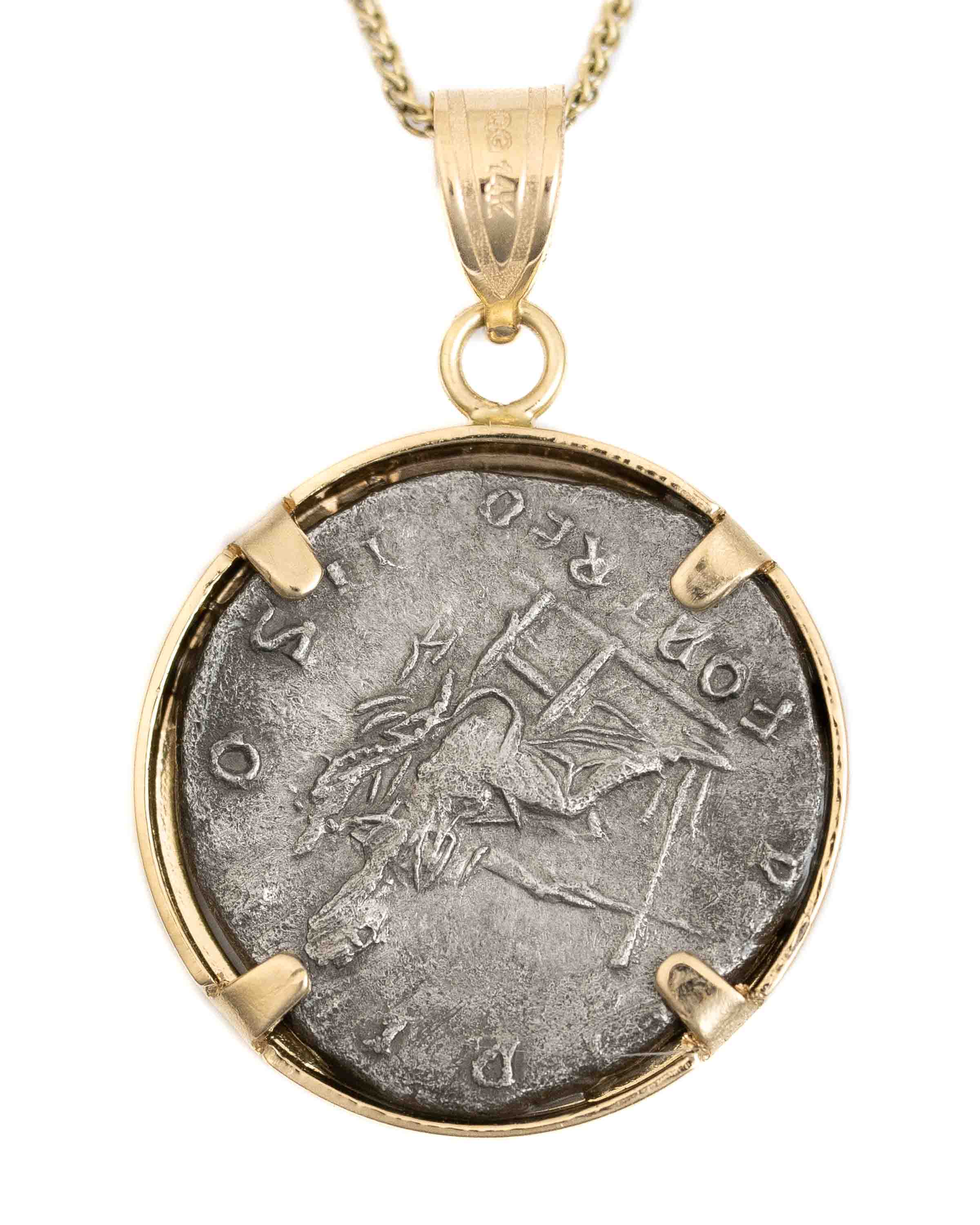 14k Gold Genuine Ancient Roman Coin Necklace (Hadrian; 117-138 A.D.)