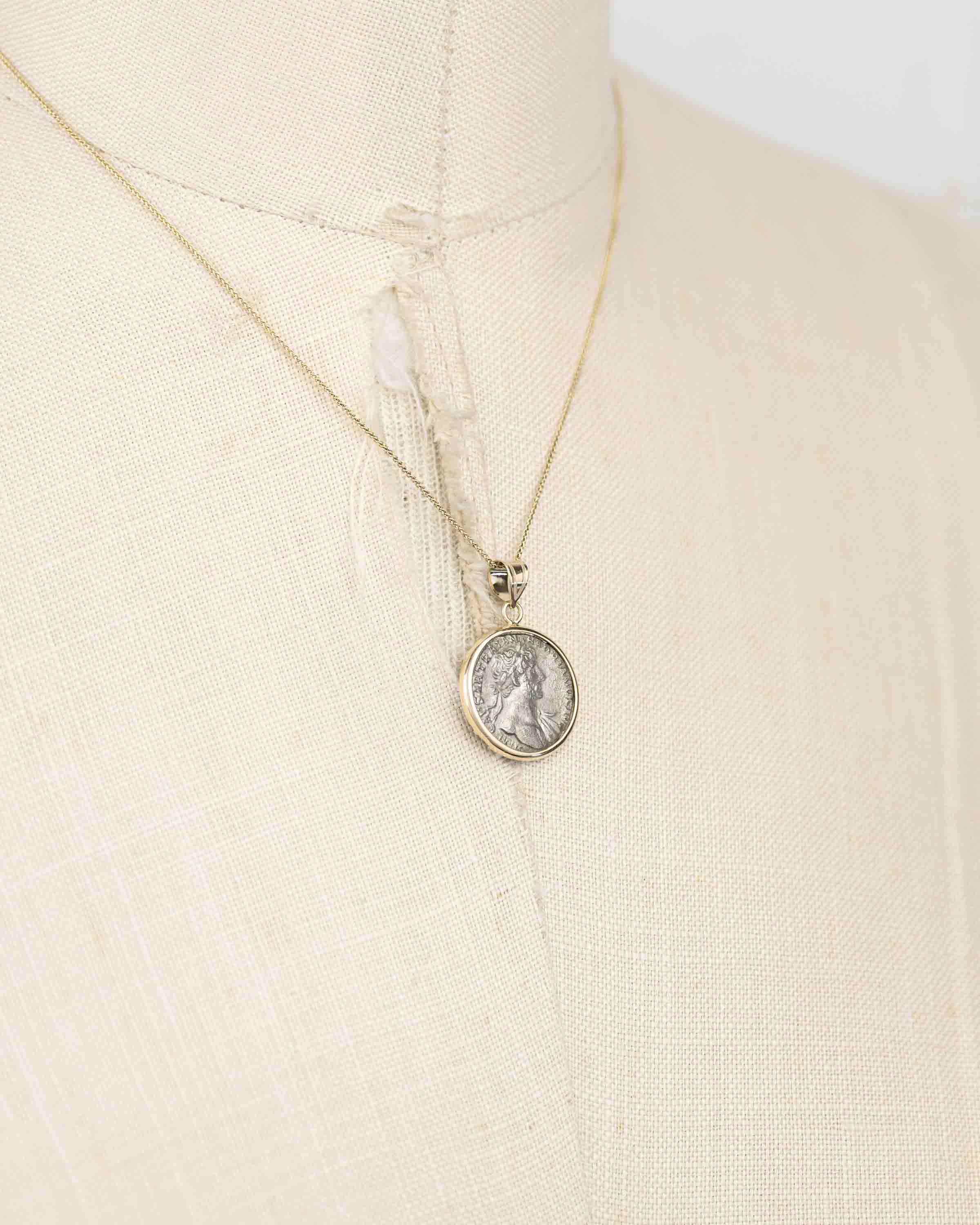 14k Gold Genuine Ancient Roman Coin Necklace (Hadrian; 117-138 A.D.)