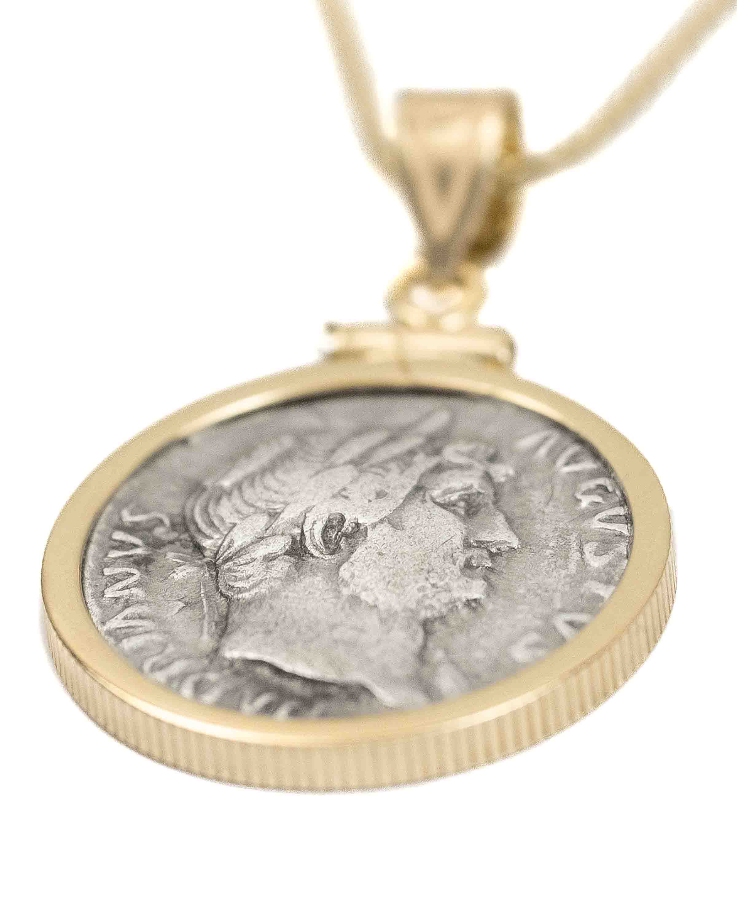 14k Gold Genuine Ancient Roman Coin Necklace (Hadrian; 117-138 A.D.)