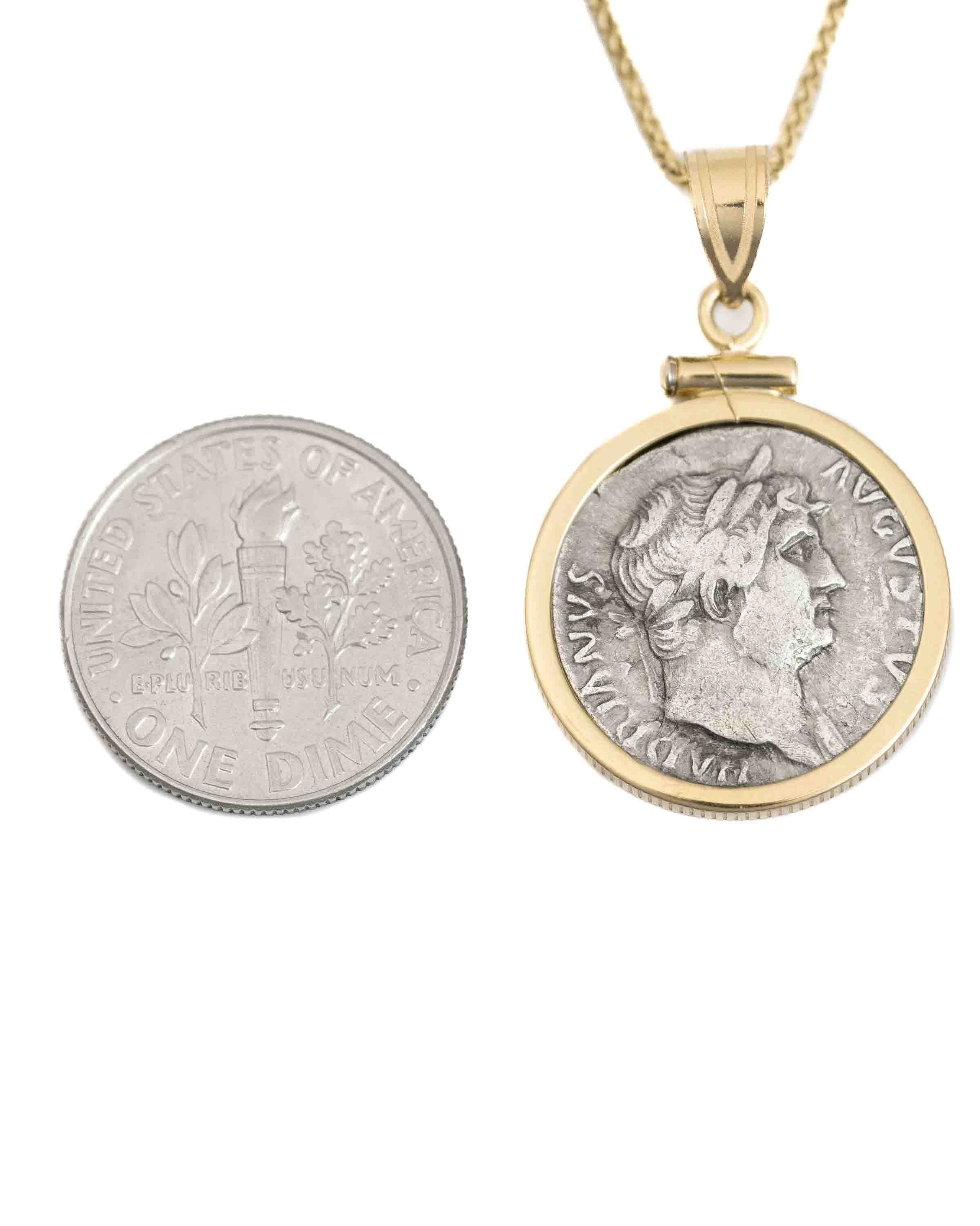14k Gold Genuine Ancient Roman Coin Necklace (Hadrian; 117-138 A.D.)