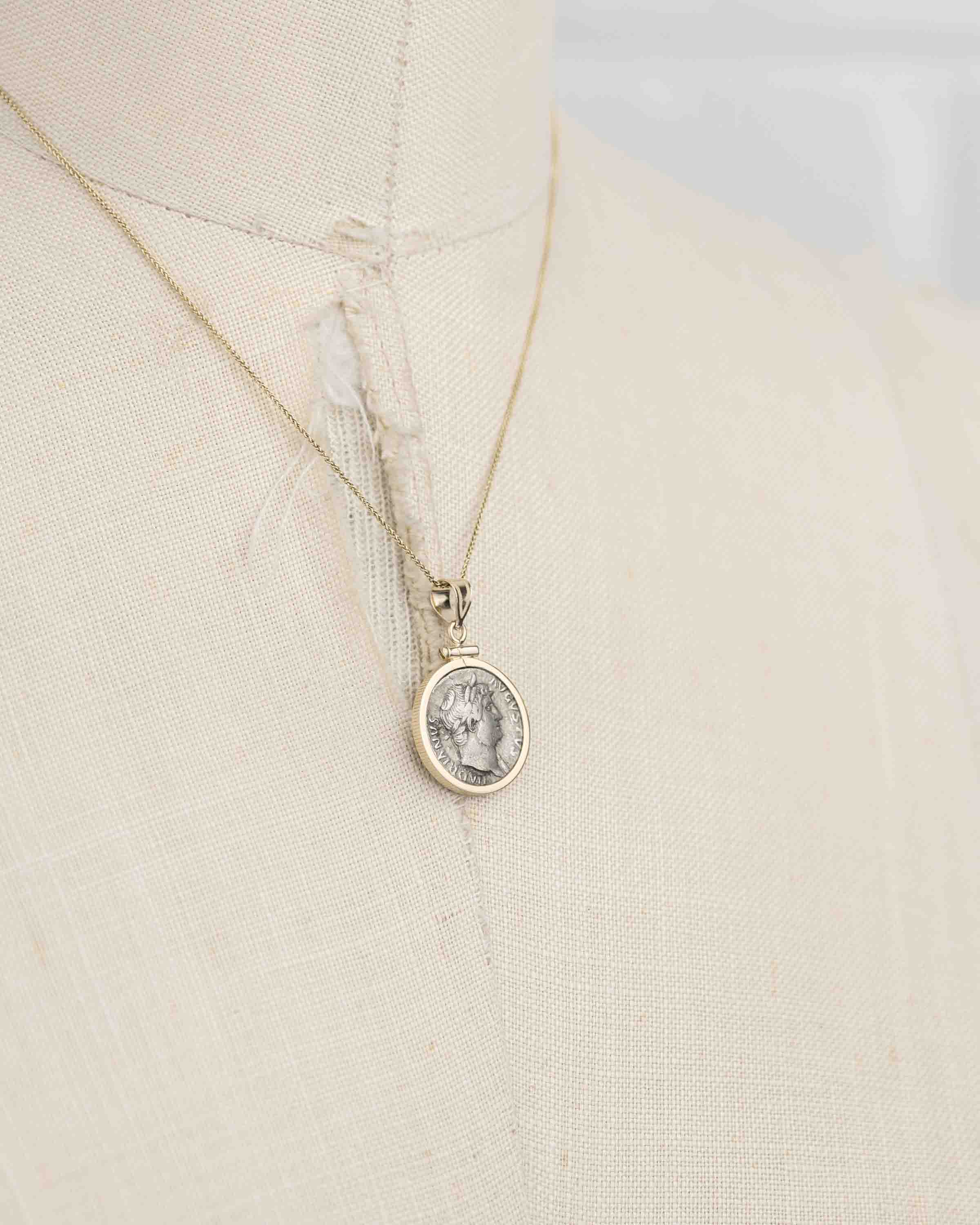 14k Gold Genuine Ancient Roman Coin Necklace (Hadrian; 117-138 A.D.)