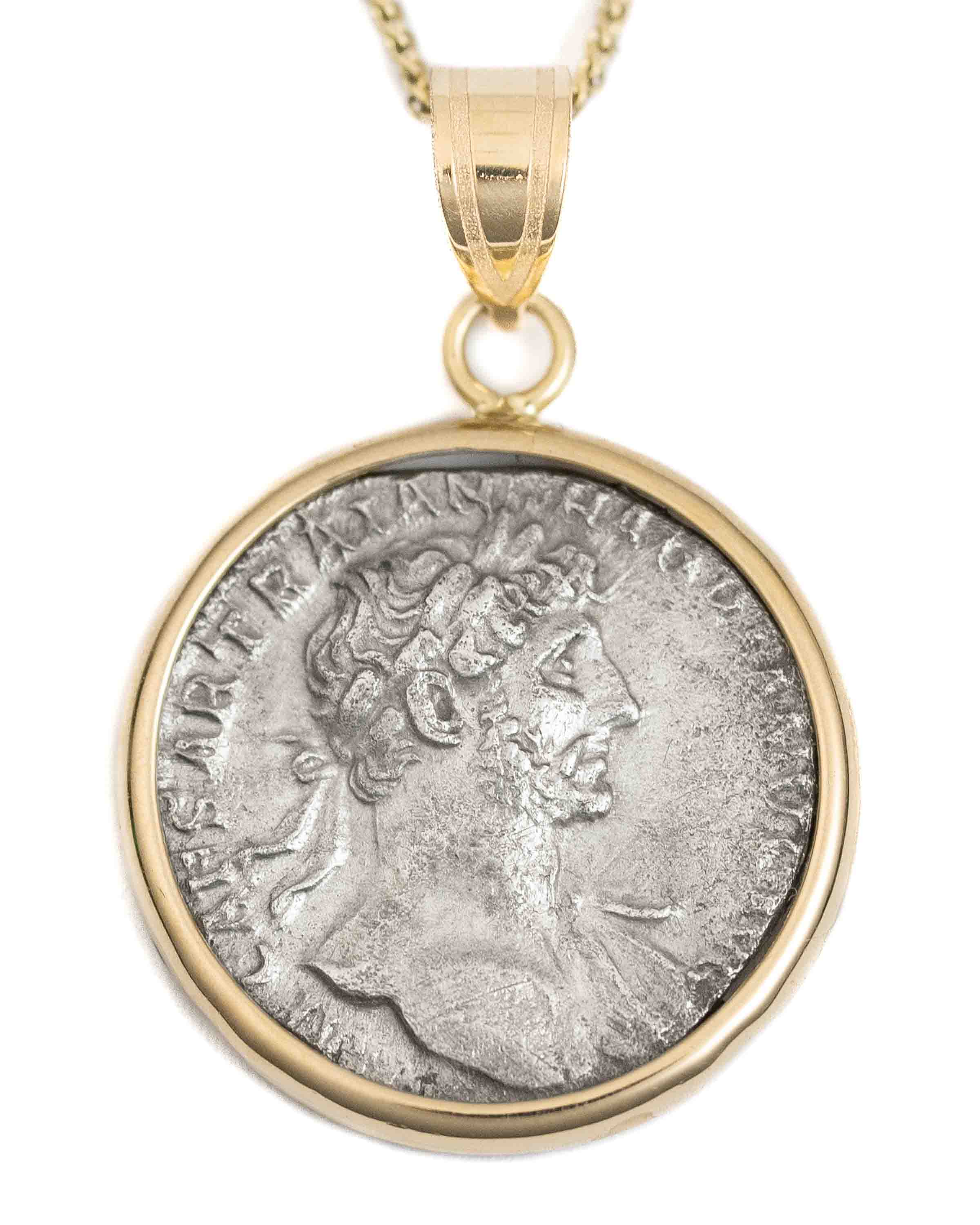 14k Gold Genuine Ancient Roman Coin Necklace (Hadrian; 117-138 A.D.)