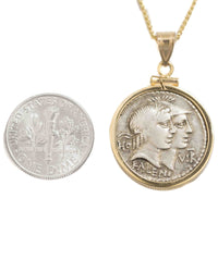 14k Gold Genuine Ancient Roman Coin Pendant Necklace (Honos & Virtus; 68 B.C.)
