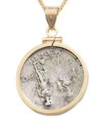 14k Gold Genuine Ancient Roman Coin Pendant Necklace (Honos & Virtus; 68 B.C.)