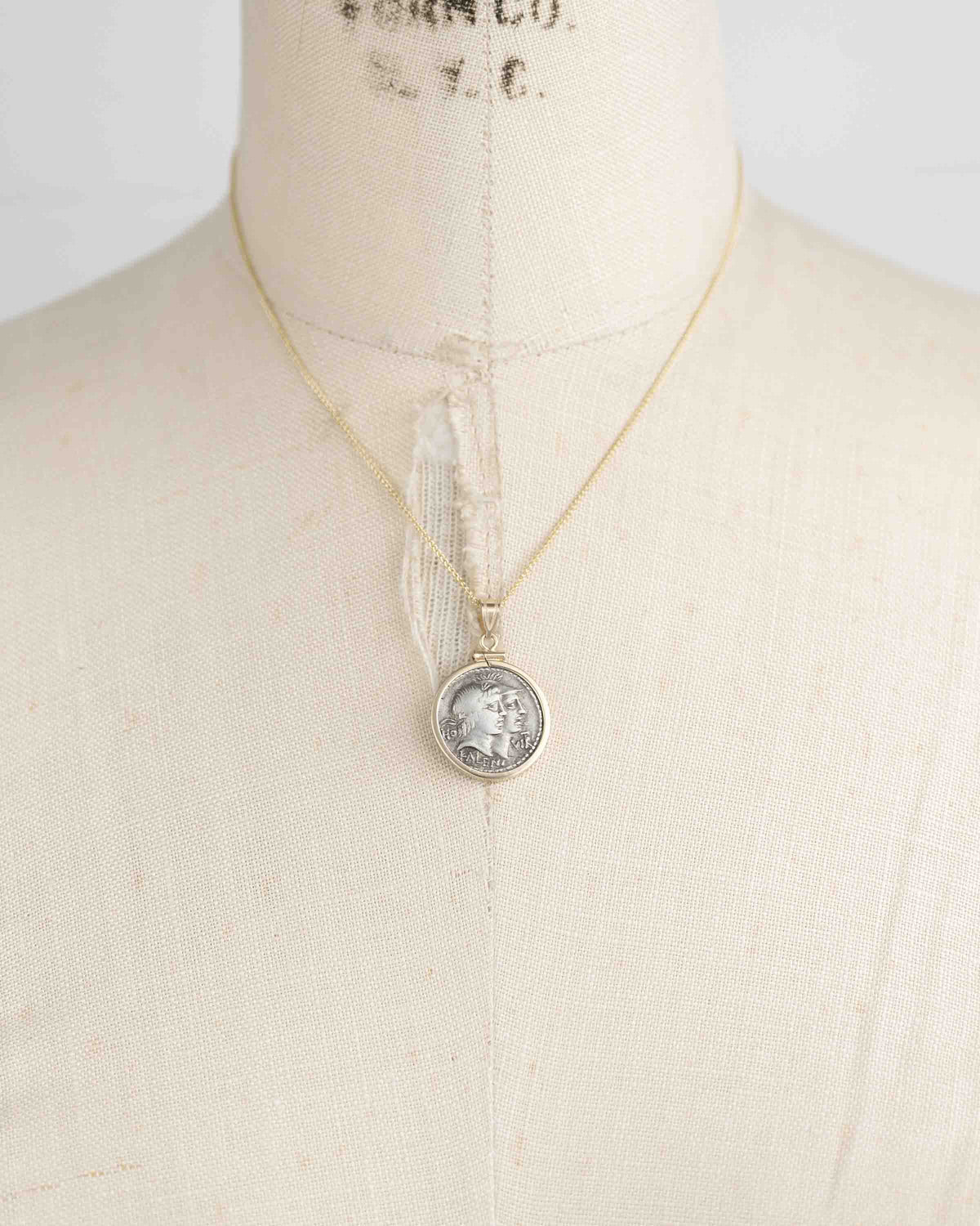 14k Gold Genuine Ancient Roman Coin Pendant Necklace (Honos & Virtus; 68 B.C.)