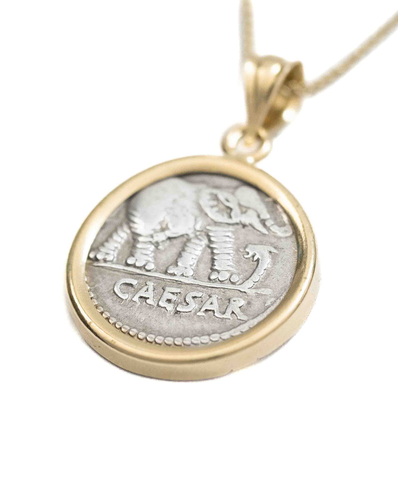 14k Gold Genuine Ancient Greek Coin Necklace (Julius Caesar; 49-44 B.C.)