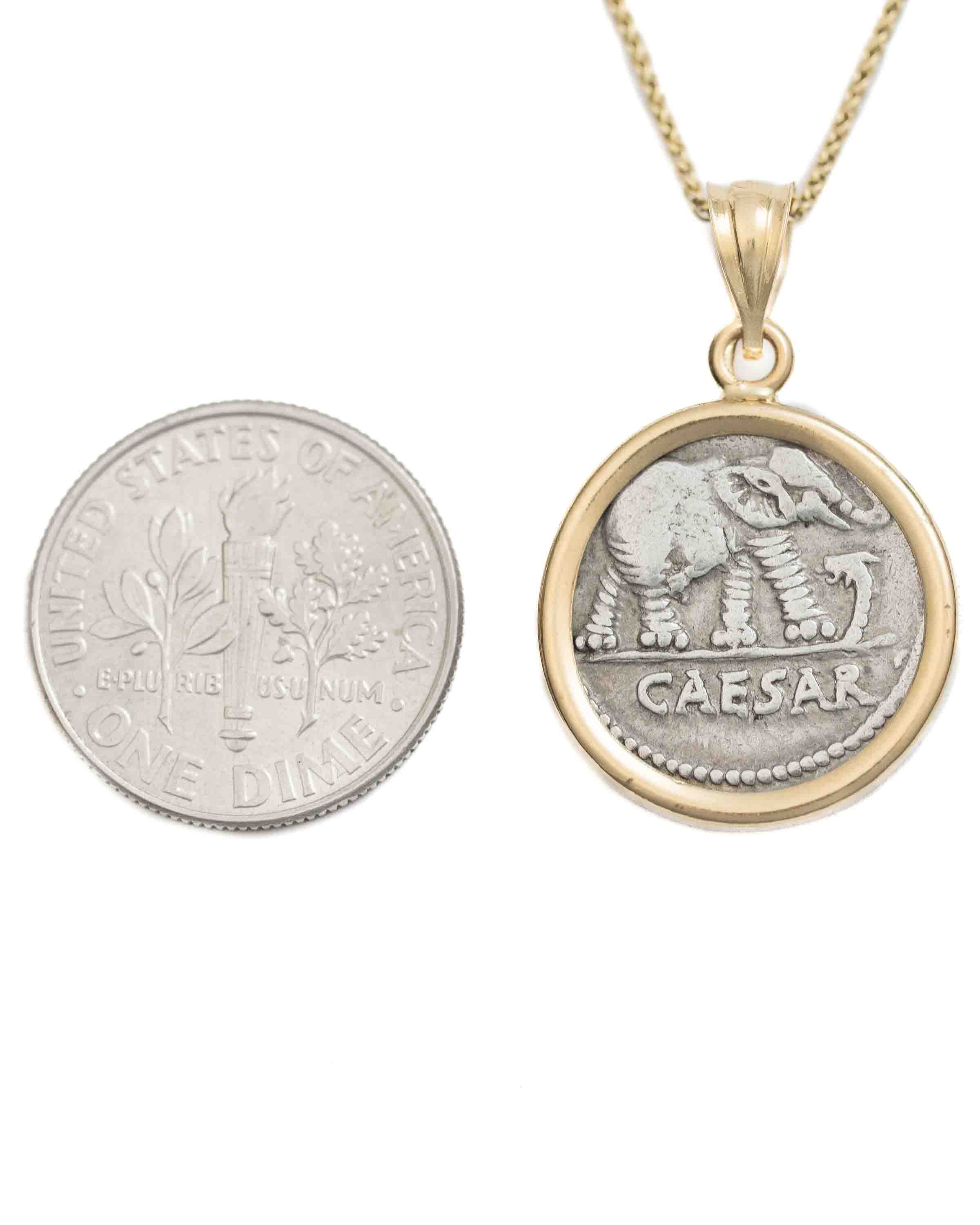 14k Gold Genuine Ancient Greek Coin Necklace (Julius Caesar; 49-44 B.C.)