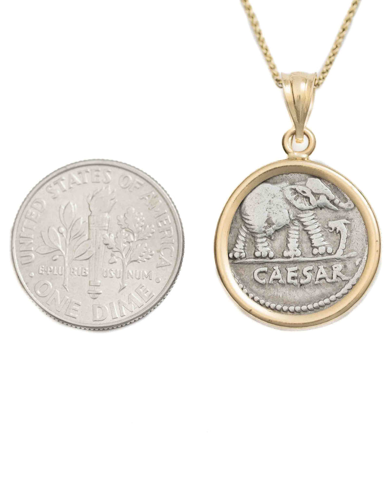 14k Gold Genuine Ancient Greek Coin Necklace (Julius Caesar; 49-44 B.C.)