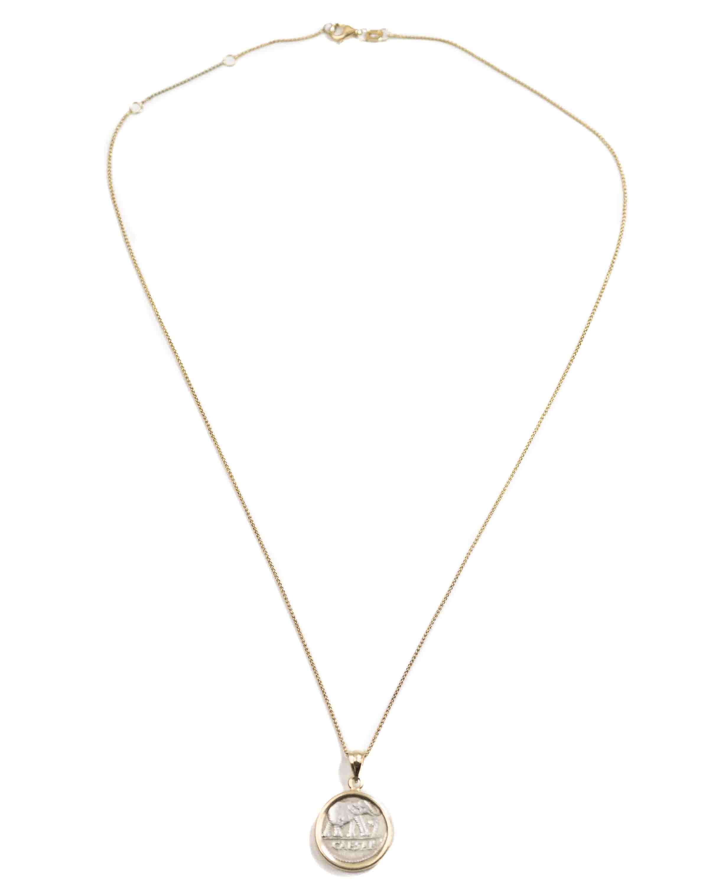 14k Gold Genuine Ancient Greek Coin Necklace (Julius Caesar; 49-44 B.C.)