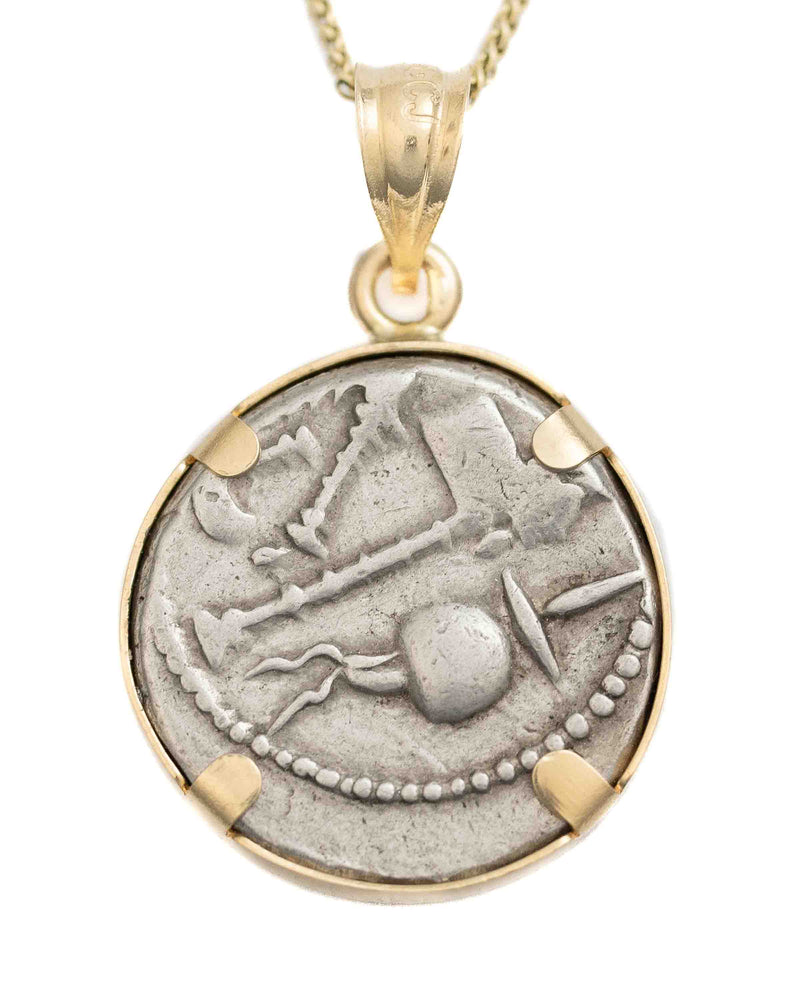14k Gold Genuine Ancient Greek Coin Necklace (Julius Caesar; 49-44 B.C.)