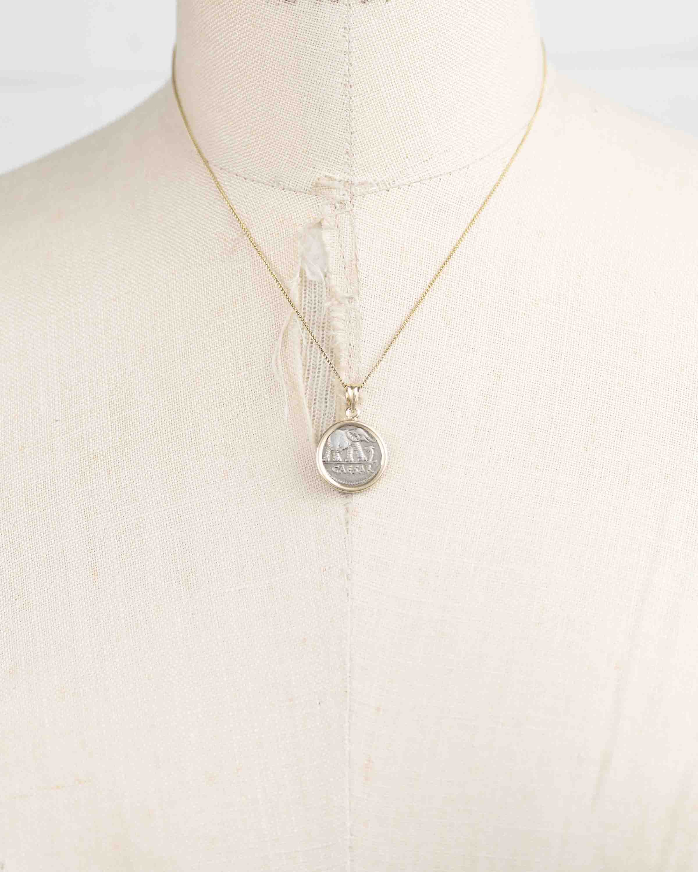 14k Gold Genuine Ancient Greek Coin Necklace (Julius Caesar; 49-44 B.C.)