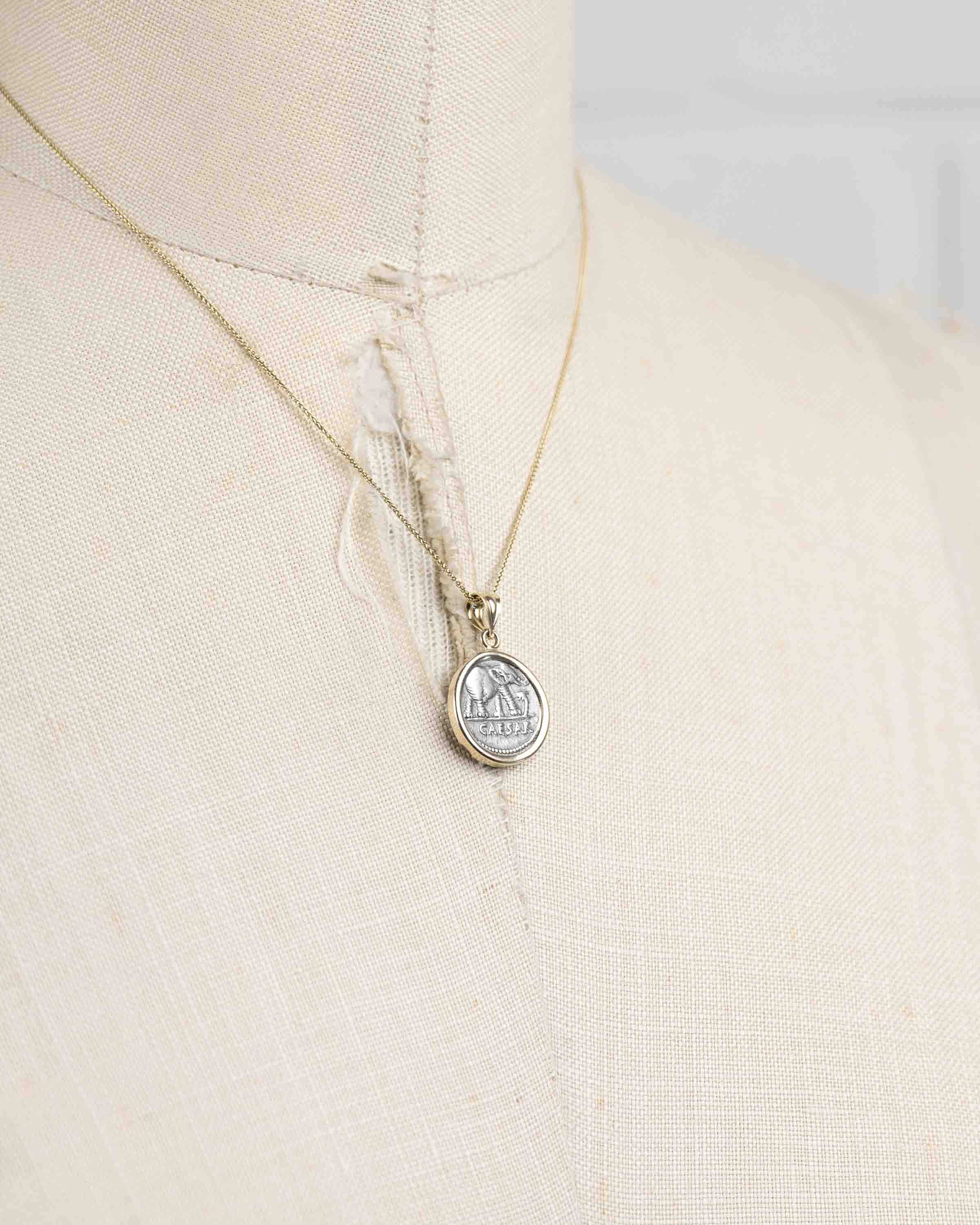 14k Gold Genuine Ancient Greek Coin Necklace (Julius Caesar; 49-44 B.C.)