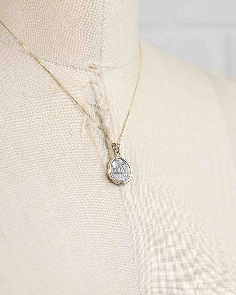 14k Gold Genuine Ancient Greek Coin Necklace (Julius Caesar; 49-44 B.C.)