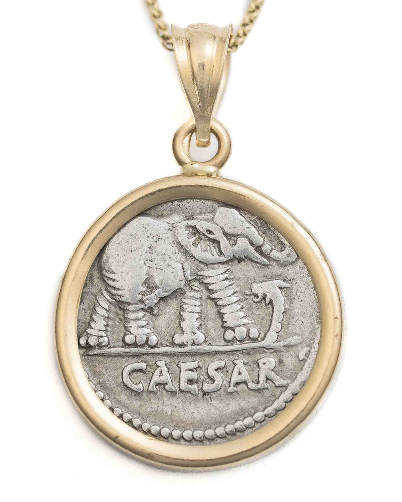 14k Gold Genuine Ancient Greek Coin Necklace (Julius Caesar; 49-44 B.C.)