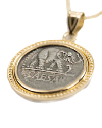 14k Gold Genuine Ancient Roman Republic Coin Necklace (Julius Caesar; 49-48 B.C.)