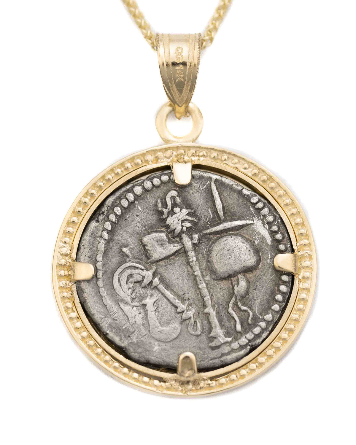 14k Gold Genuine Ancient Roman Republic Coin Necklace (Julius Caesar; 49-48 B.C.)