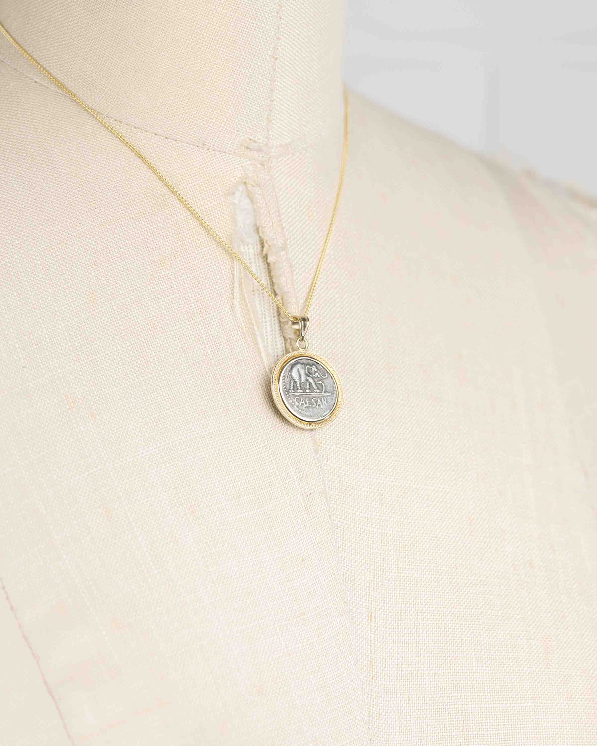 14k Gold Genuine Ancient Roman Republic Coin Necklace (Julius Caesar; 49-48 B.C.)