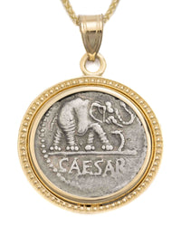 14k Gold Genuine Ancient Roman Republic Coin Necklace (Julius Caesar; 49-48 B.C.)