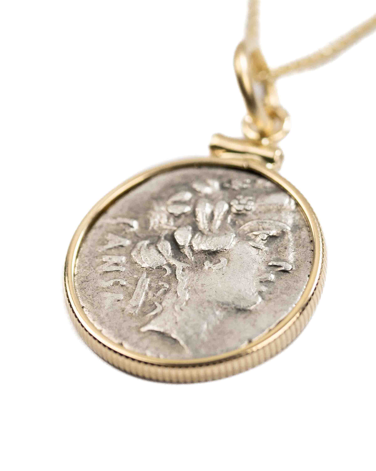 14k Gold Genuine Ancient Roman Coin Necklace (Liber/Dionysus; 48 B.C.)