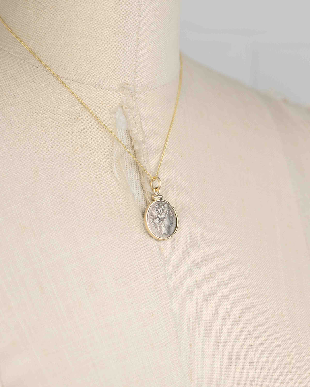 14k Gold Genuine Ancient Roman Coin Necklace (Liber/Dionysus; 48 B.C.)