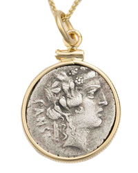14k Gold Genuine Ancient Roman Coin Necklace (Liber/Dionysus; 48 B.C.)