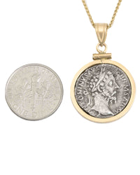 14k Gold Genuine Ancient Roman Coin Necklace (Marcus Aurelius; 161-180 A.D.)