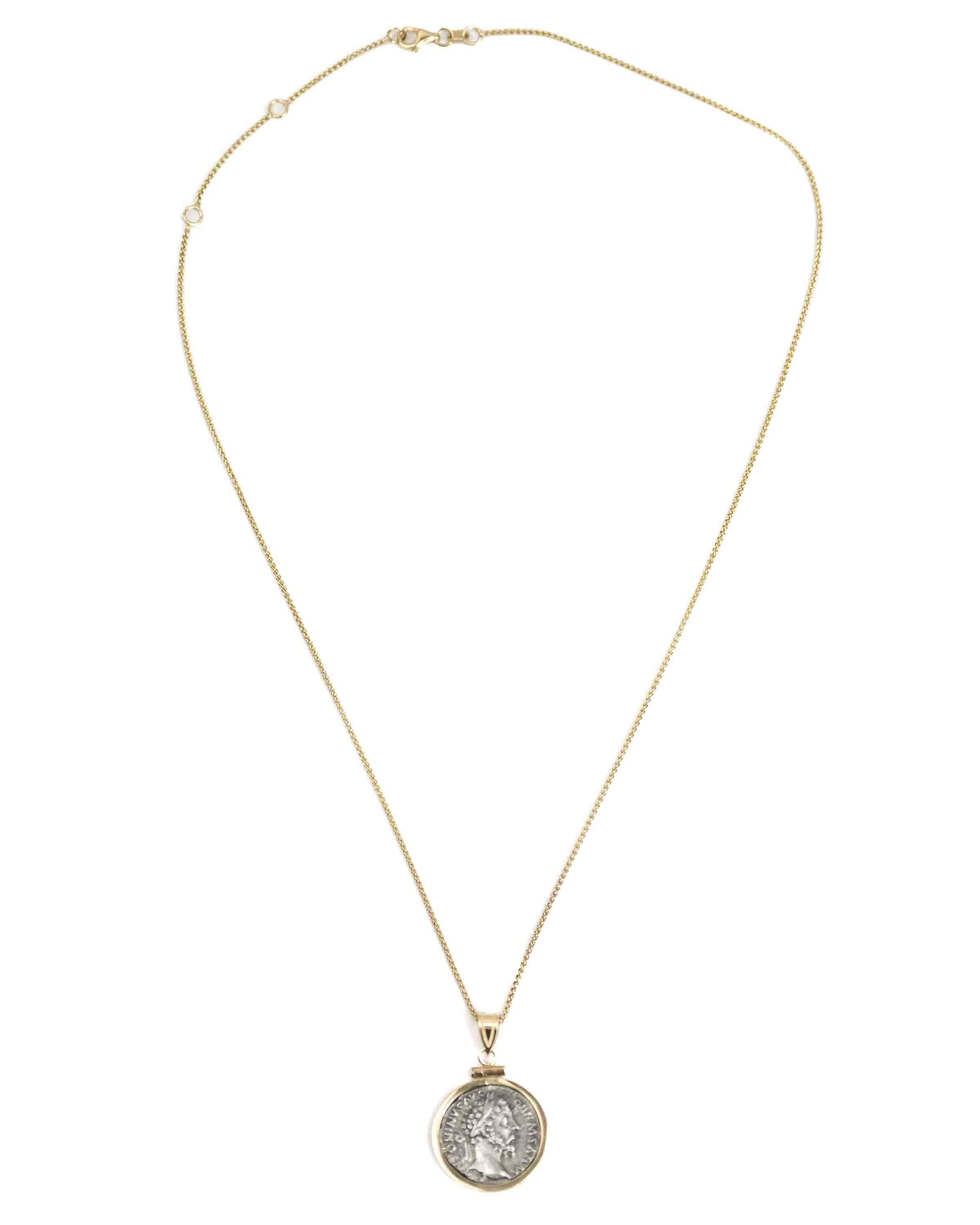 14k Gold Genuine Ancient Roman Coin Necklace (Marcus Aurelius; 161-180 A.D.)