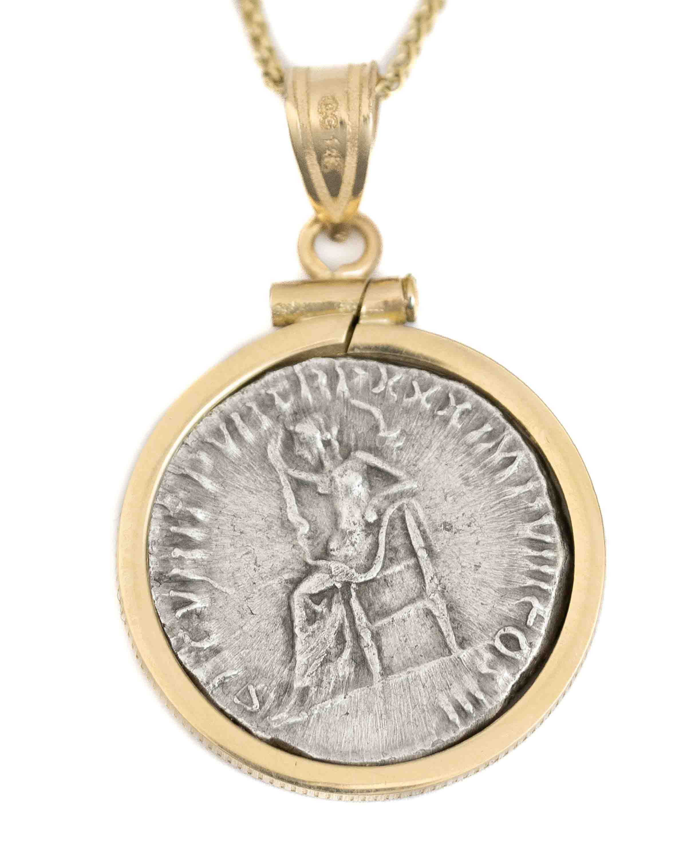 14k Gold Genuine Ancient Roman Coin Necklace (Marcus Aurelius; 161-180 A.D.)