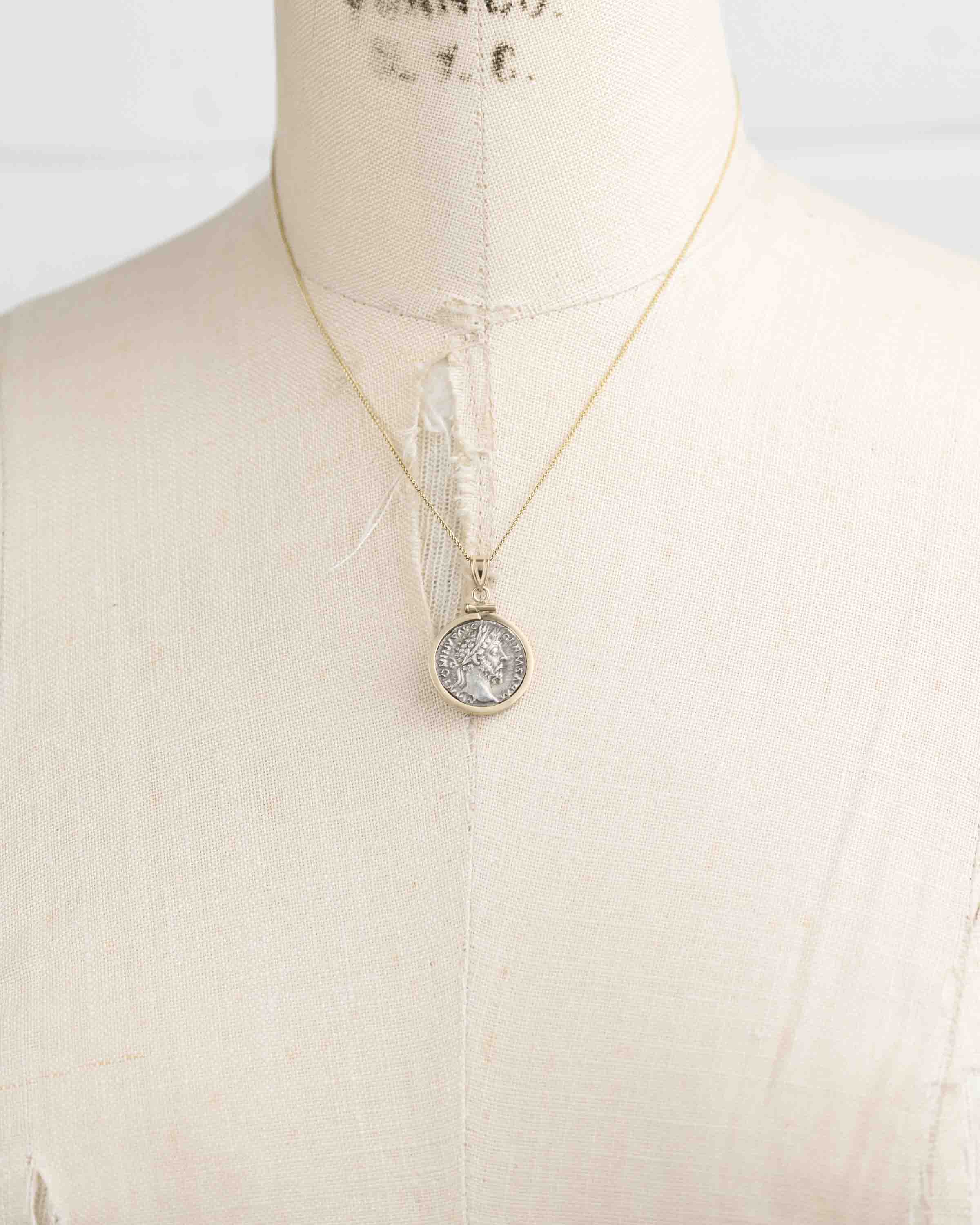14k Gold Genuine Ancient Roman Coin Necklace (Marcus Aurelius; 161-180 A.D.)