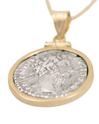 14k Gold Genuine Ancient Roman Coin Necklace (Marcus Aurelius; 161-180 A.D.)