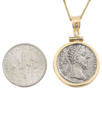 14k Gold Genuine Ancient Roman Coin Necklace (Marcus Aurelius; 161-180 A.D.)