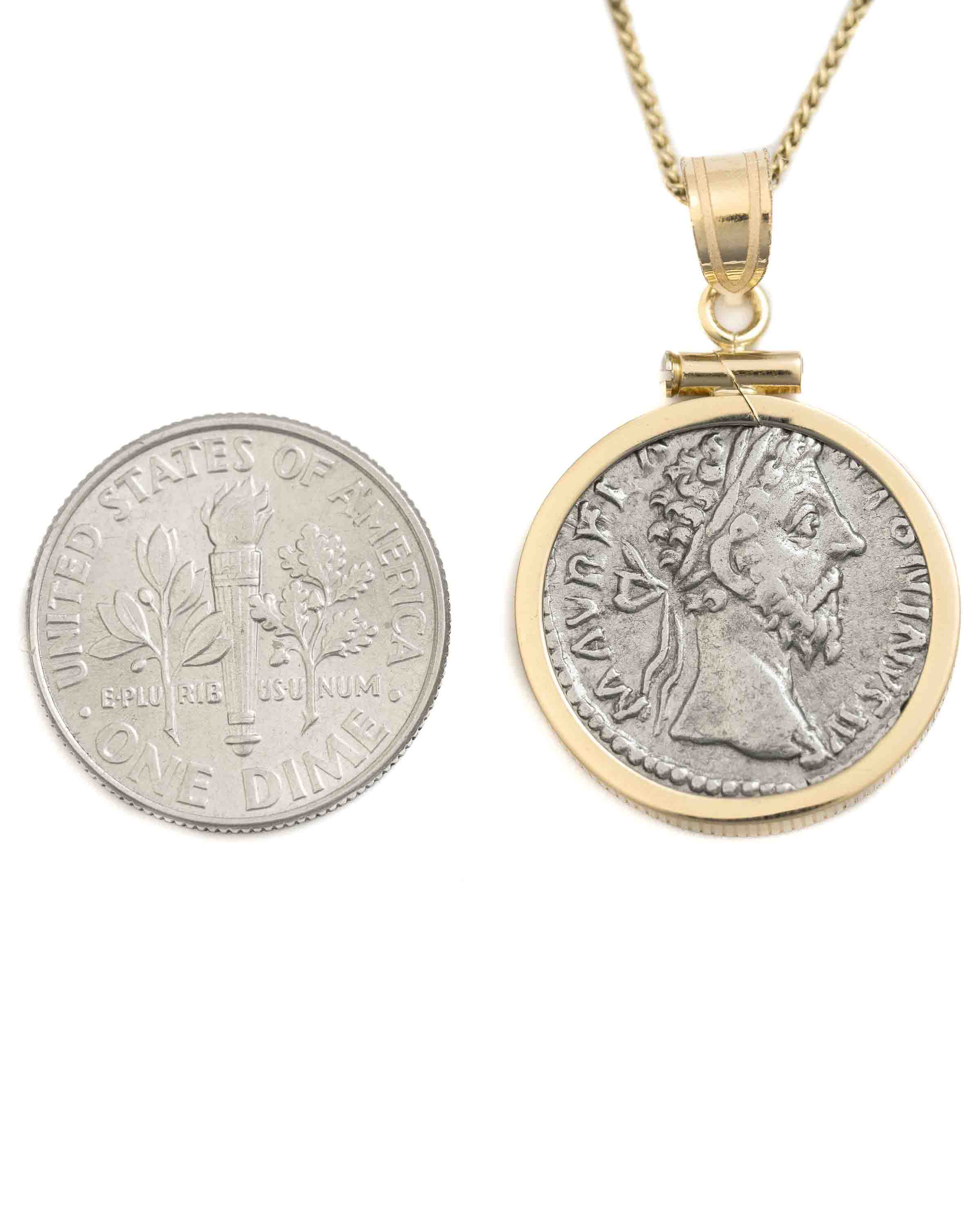 14k Gold Genuine Ancient Roman Coin Necklace (Marcus Aurelius; 161-180 A.D.)
