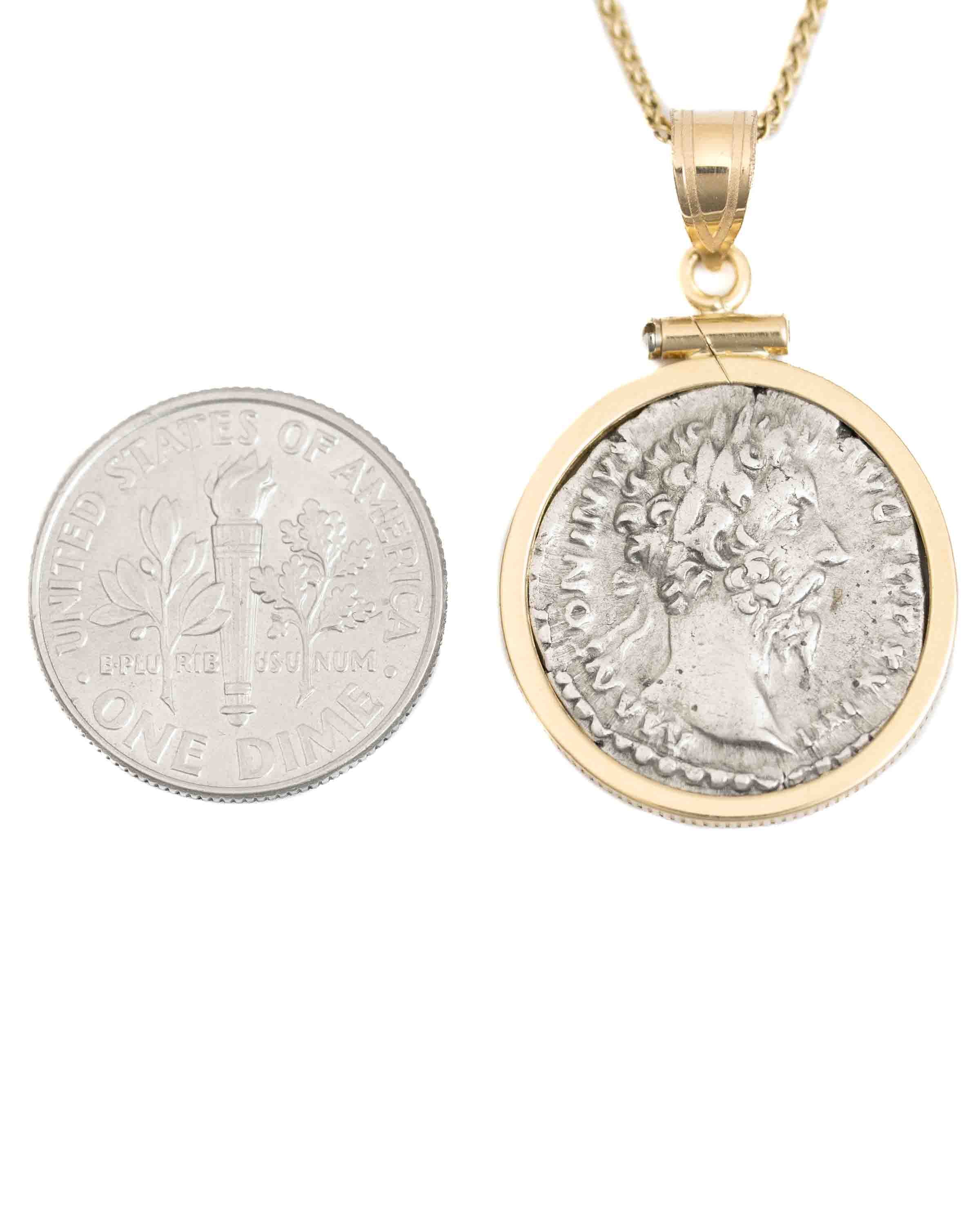 14k Gold Genuine Ancient Roman Coin Necklace (Marcus Aurelius; 161-180 A.D.)