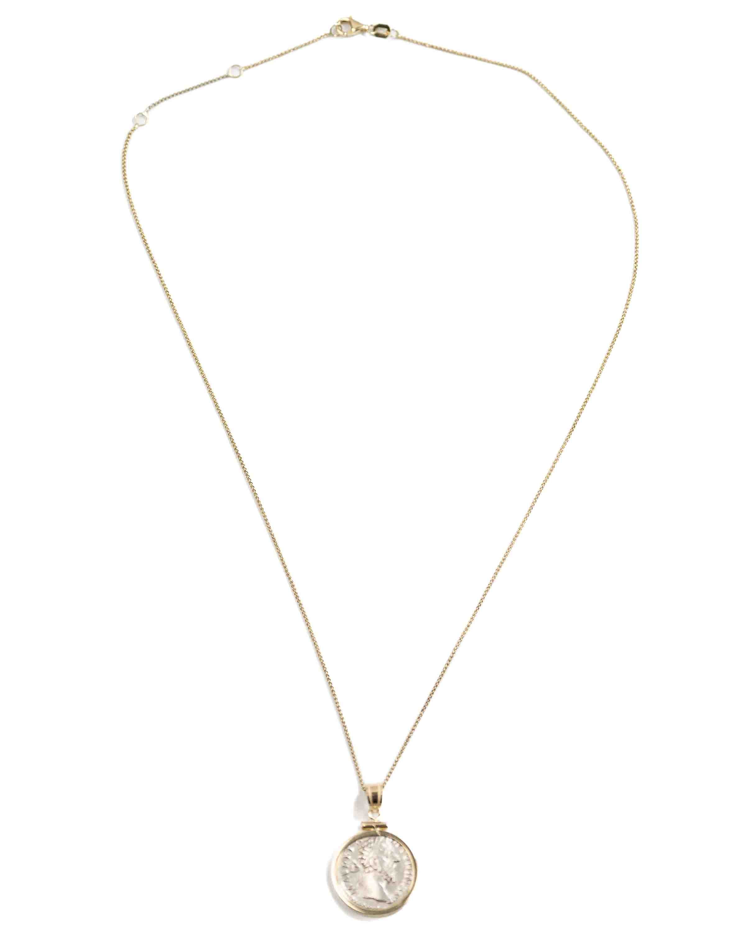 14k Gold Genuine Ancient Roman Coin Necklace (Marcus Aurelius; 161-180 A.D.)