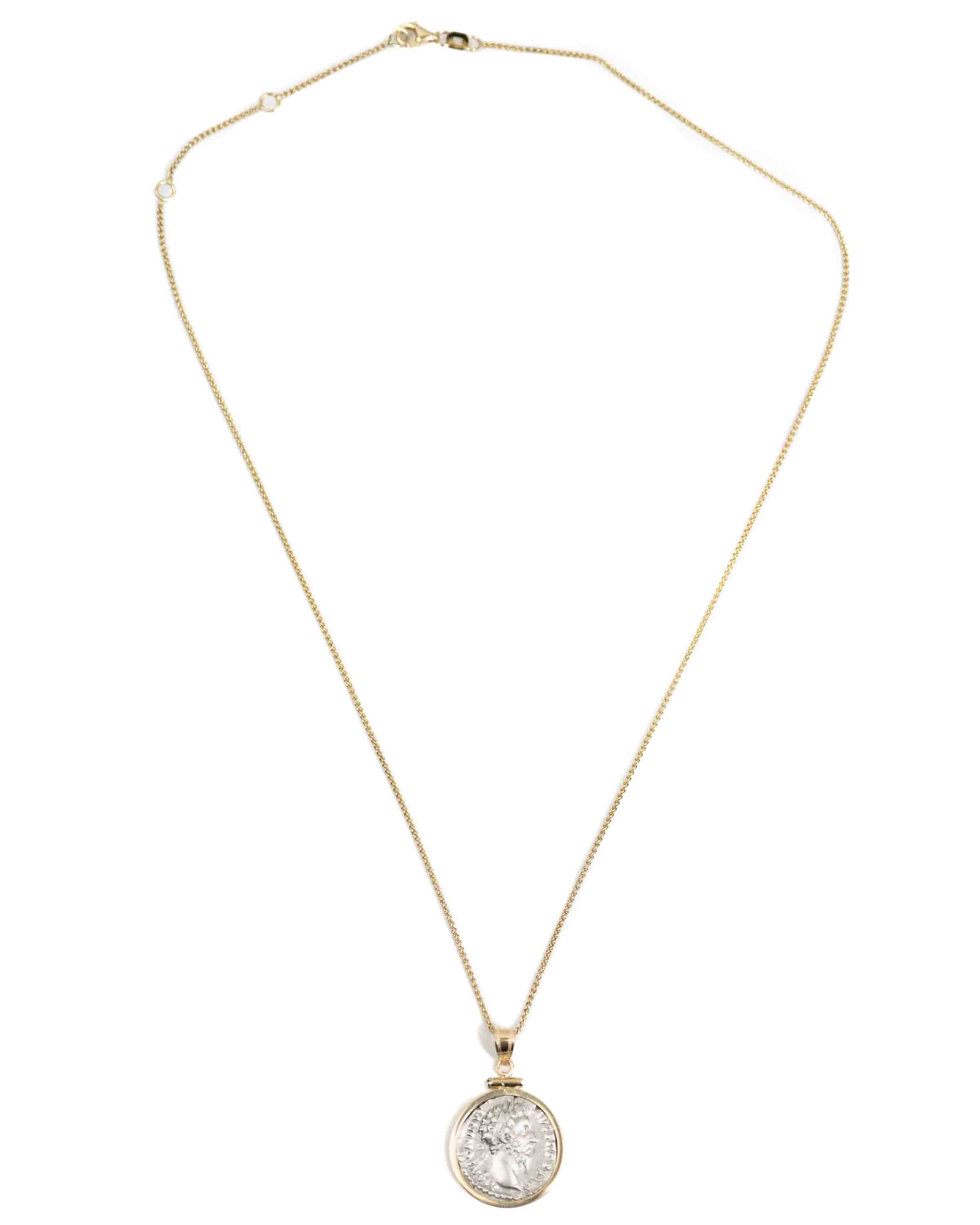 14k Gold Genuine Ancient Roman Coin Necklace (Marcus Aurelius; 161-180 A.D.)