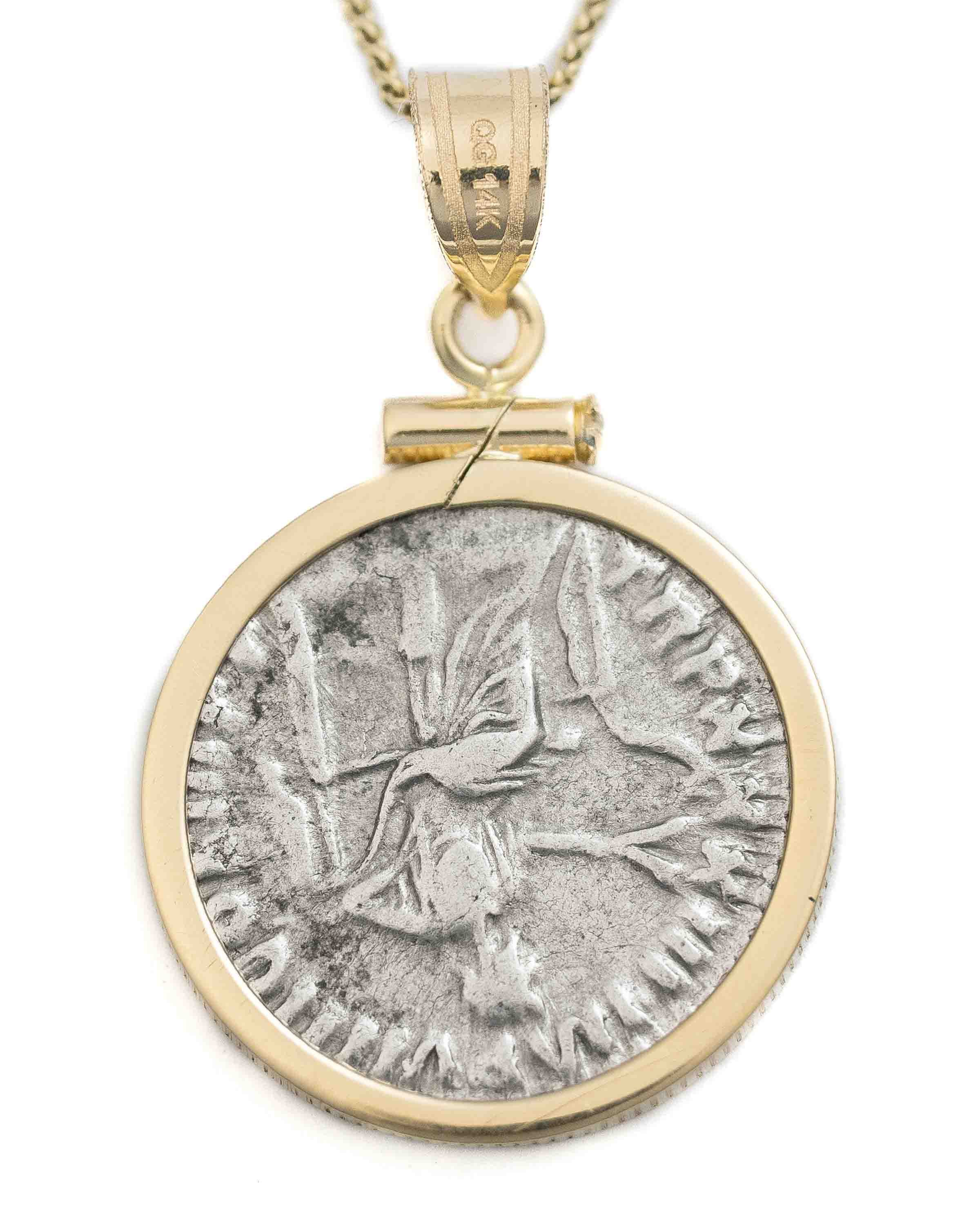 14k Gold Genuine Ancient Roman Coin Necklace (Marcus Aurelius; 161-180 A.D.)