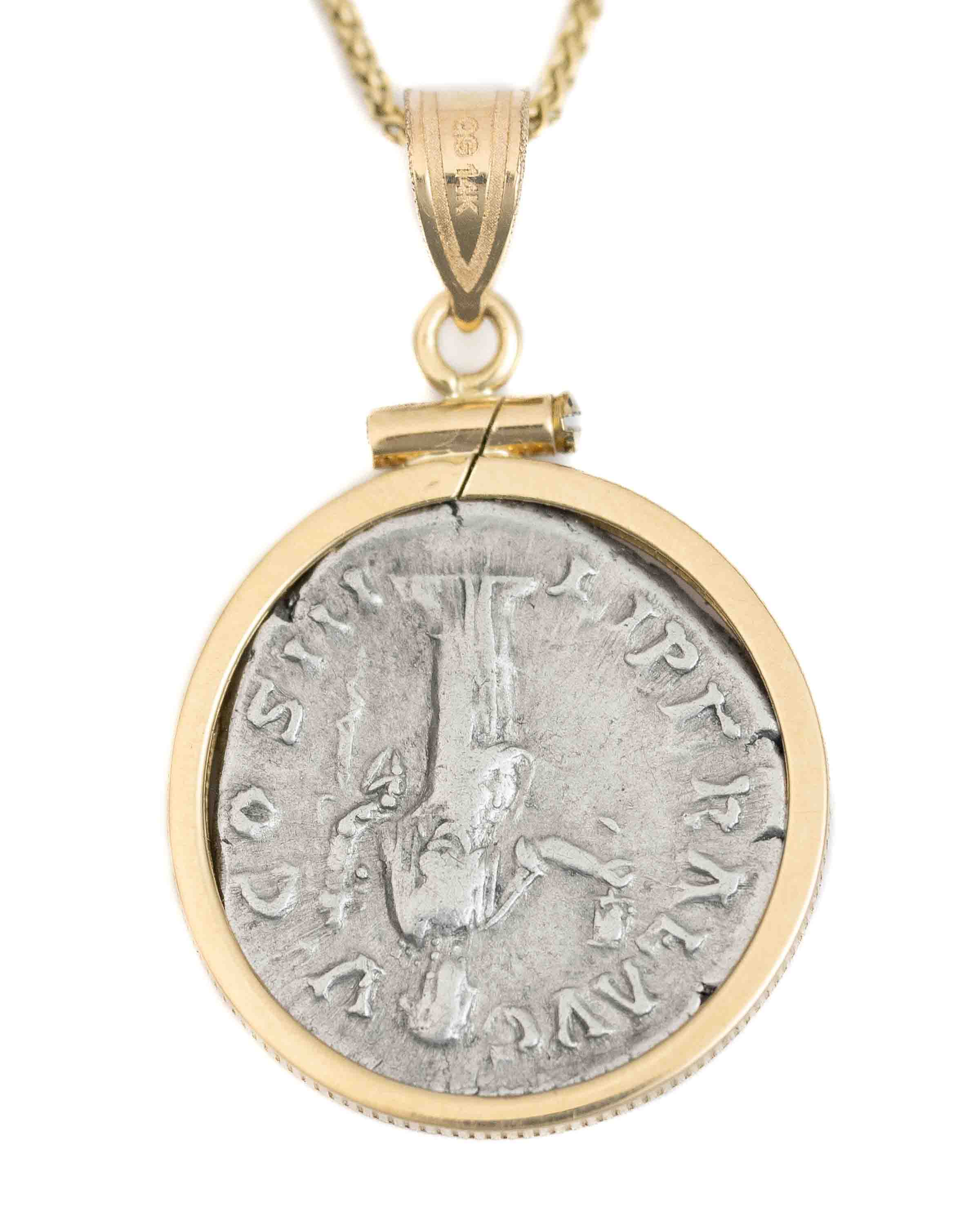 14k Gold Genuine Ancient Roman Coin Necklace (Marcus Aurelius; 161-180 A.D.)