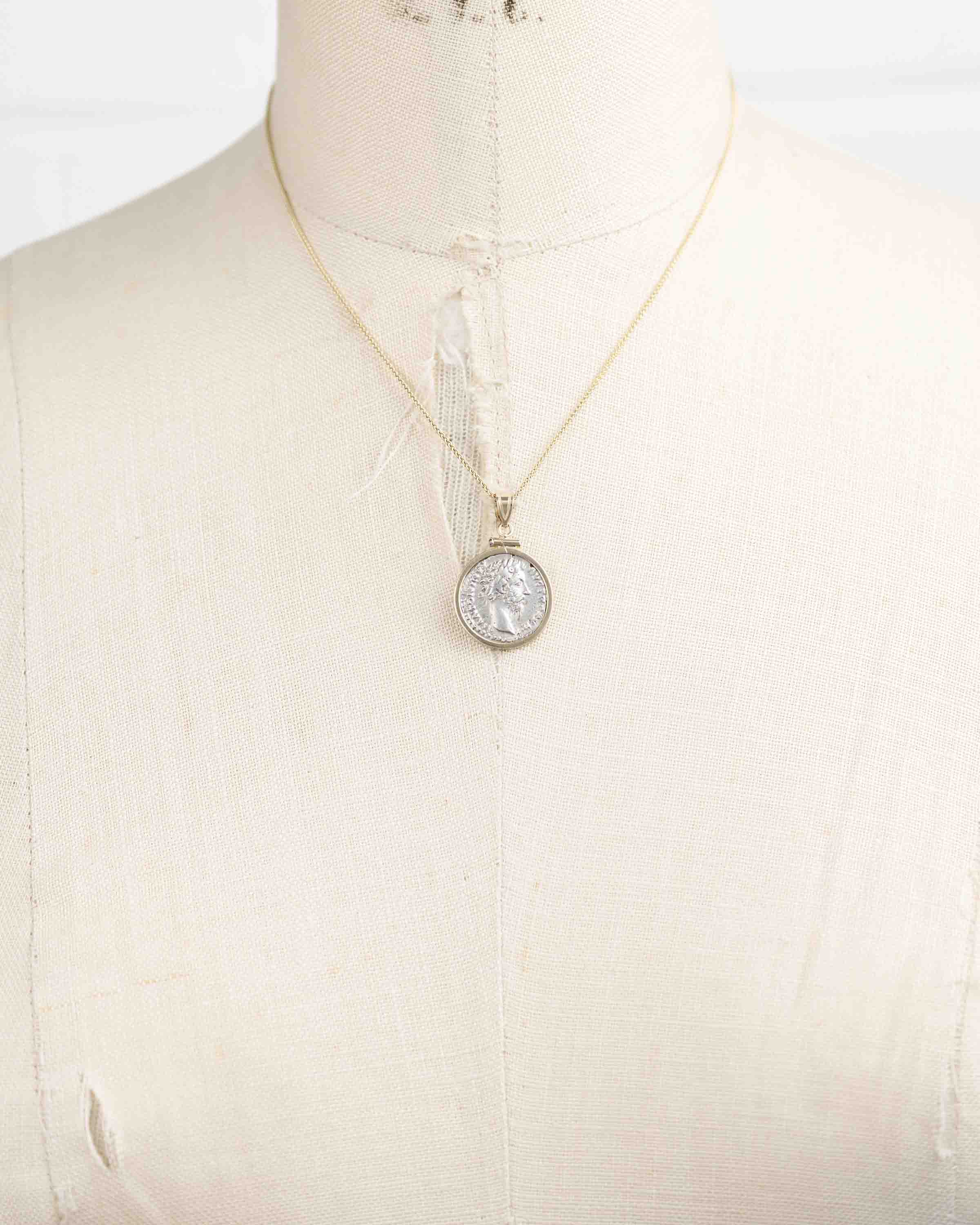 14k Gold Genuine Ancient Roman Coin Necklace (Marcus Aurelius; 161-180 A.D.)