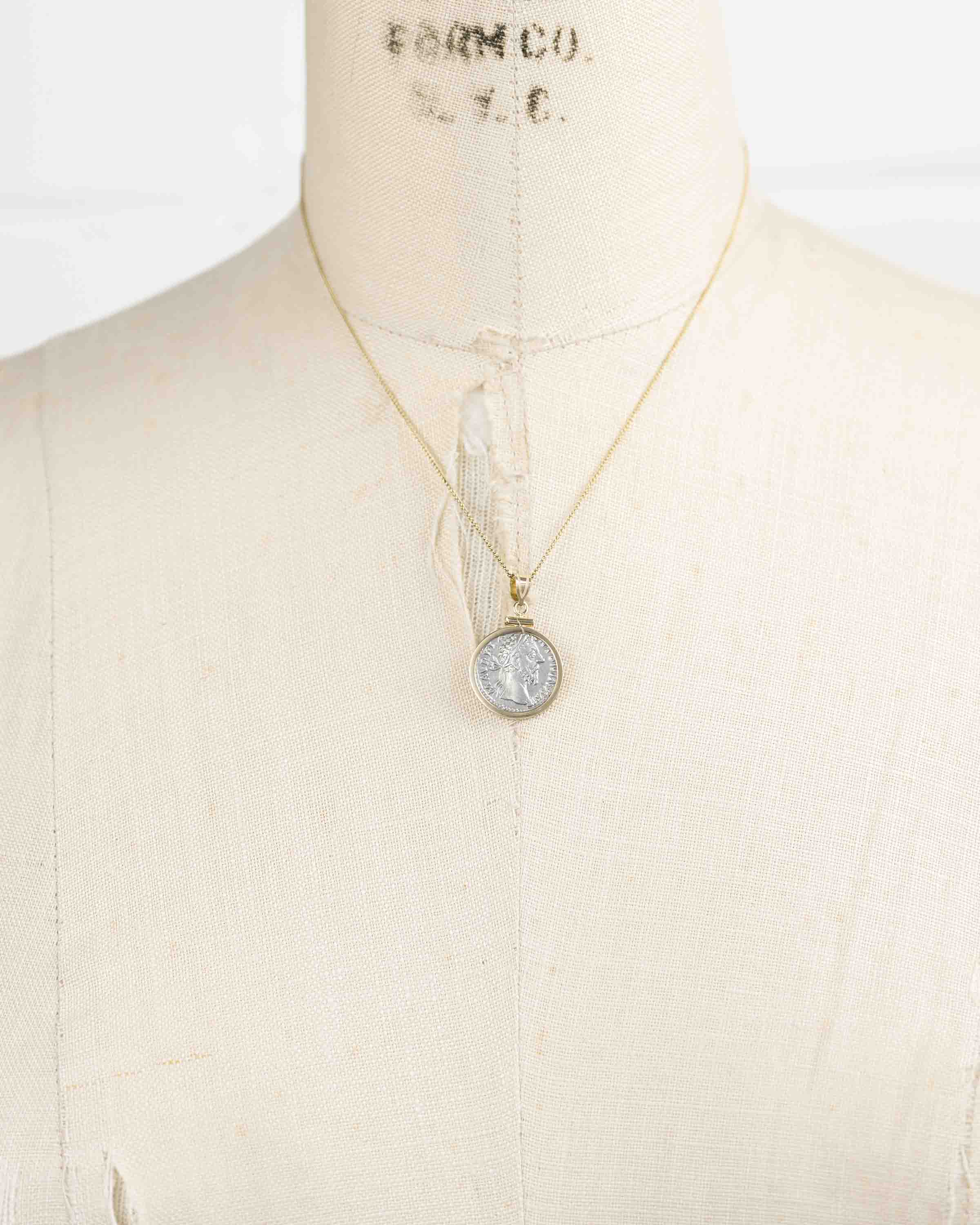 14k Gold Genuine Ancient Roman Coin Necklace (Marcus Aurelius; 161-180 A.D.)