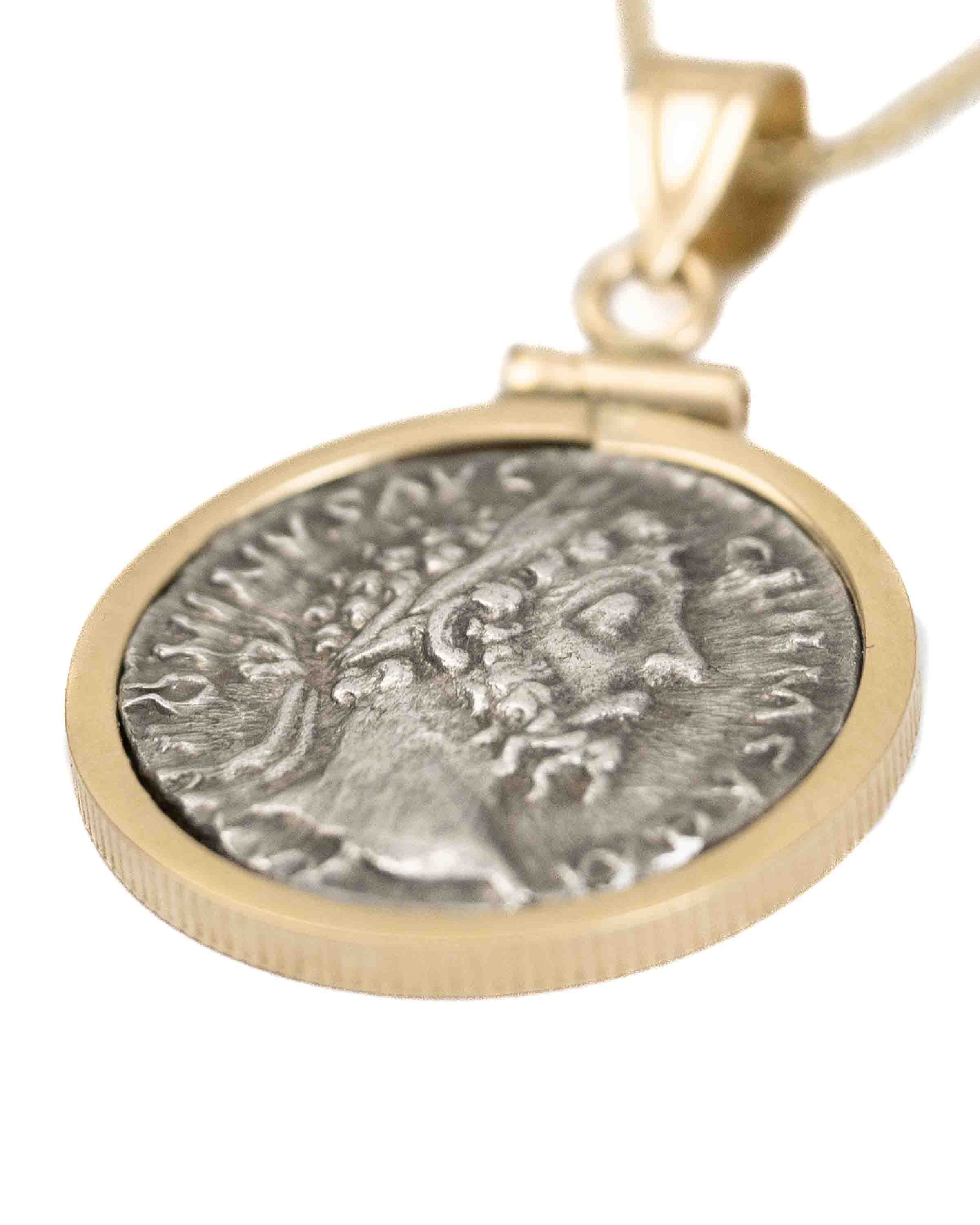 14k Gold Genuine Ancient Roman Coin Necklace (Marcus Aurelius; 161-180 A.D.)
